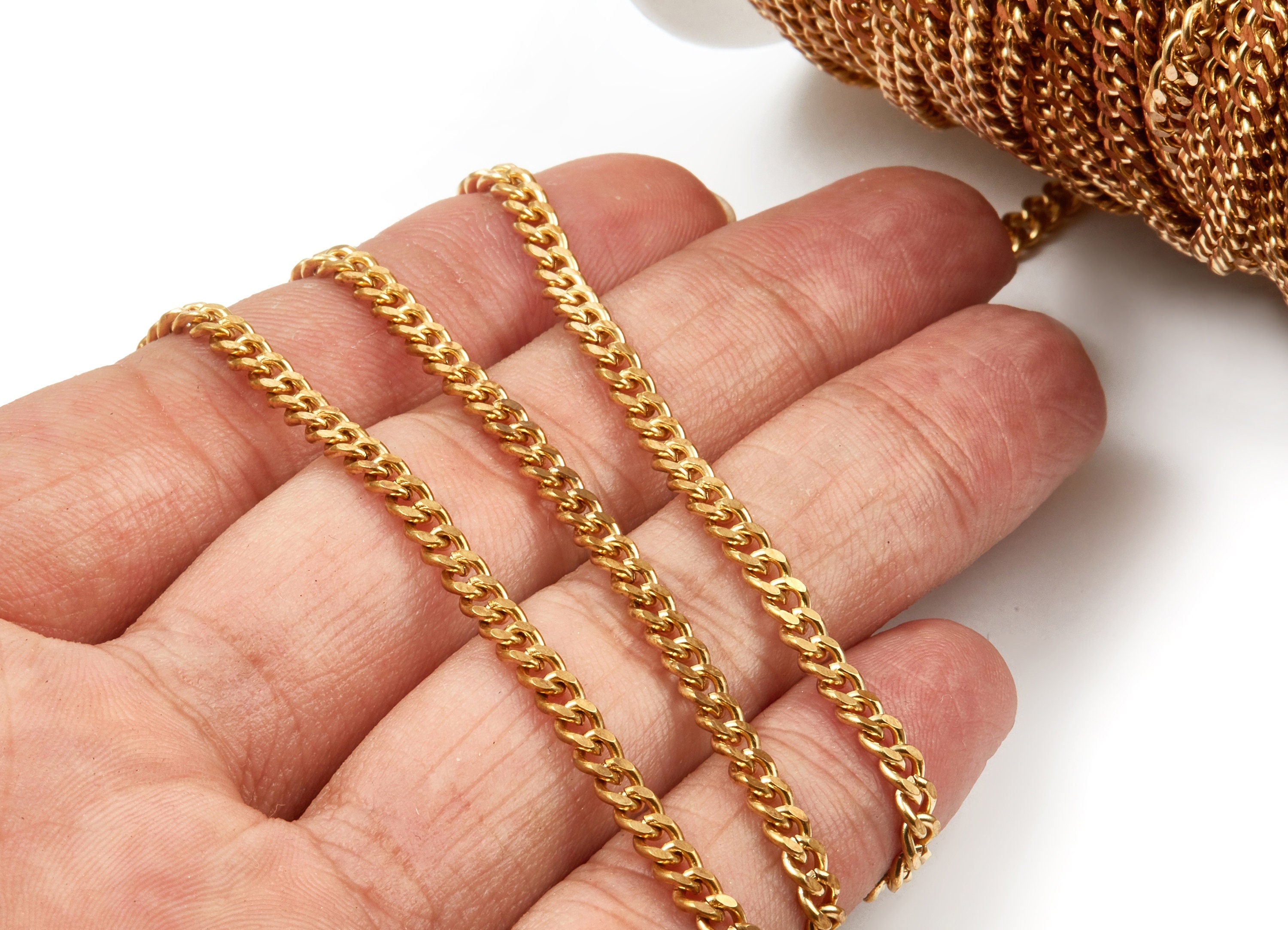 Faceted Curb Chain - Raw Brass Tiny Curb  Chain -  Open Link Chain - 0.18&quot; x 0.14&quot; x 0.04&quot; -  CC1129 - DOMEDBAZAAR