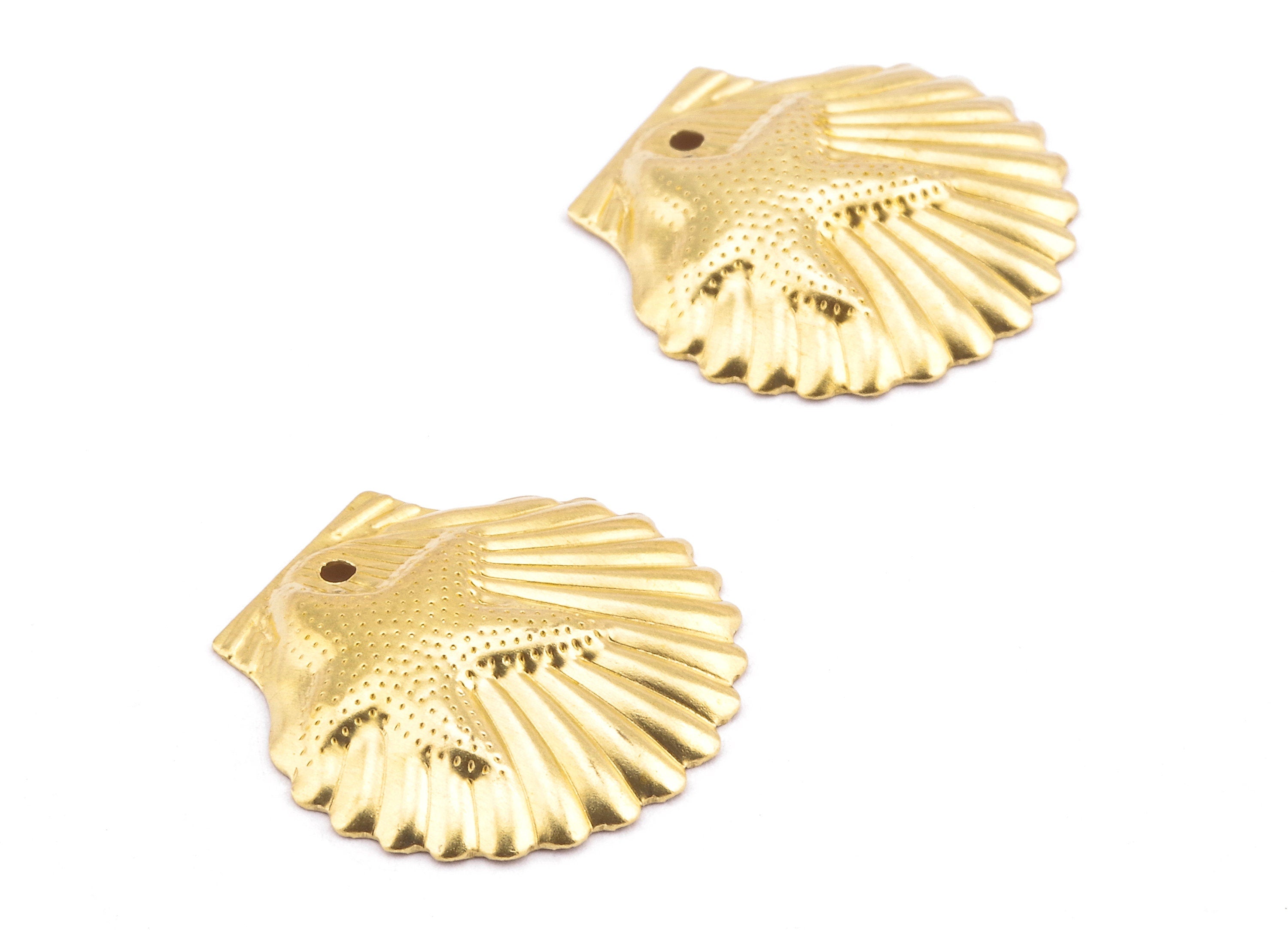 Brass Shell Charms - Raw Brass Shell Earrings and Pendant - Earring Findings - Jewelry Supplies - 21.32x20.26x0.88mm - PP2243 - DOMEDBAZAAR