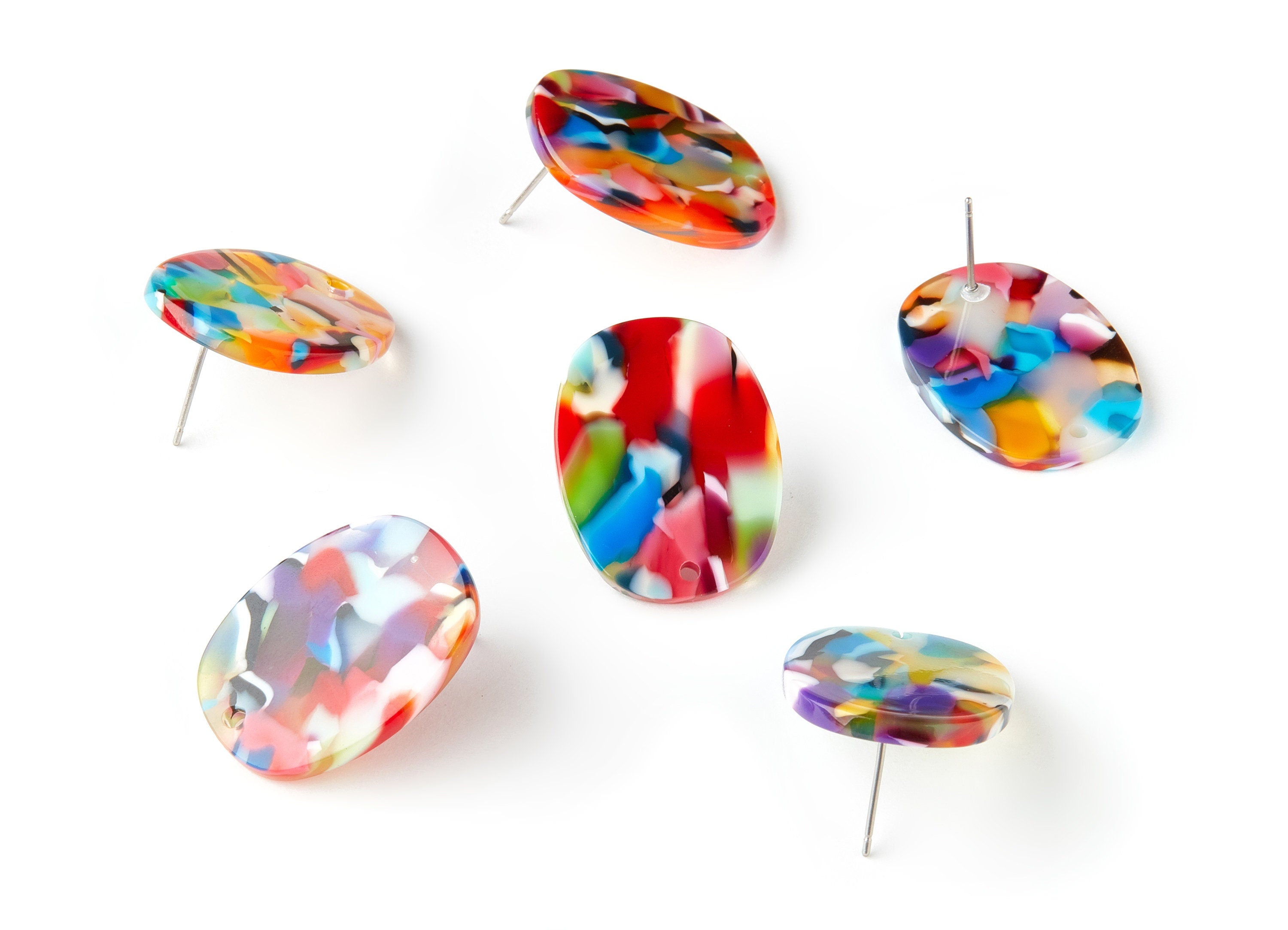 Acetate Oval Earring Stud - Oval Earring Post and Stud - Earring Findings - Jewelry Supplies - Color Code: A21 - 26x19x2.6mm - AC1002-A21 - DOMEDBAZAAR