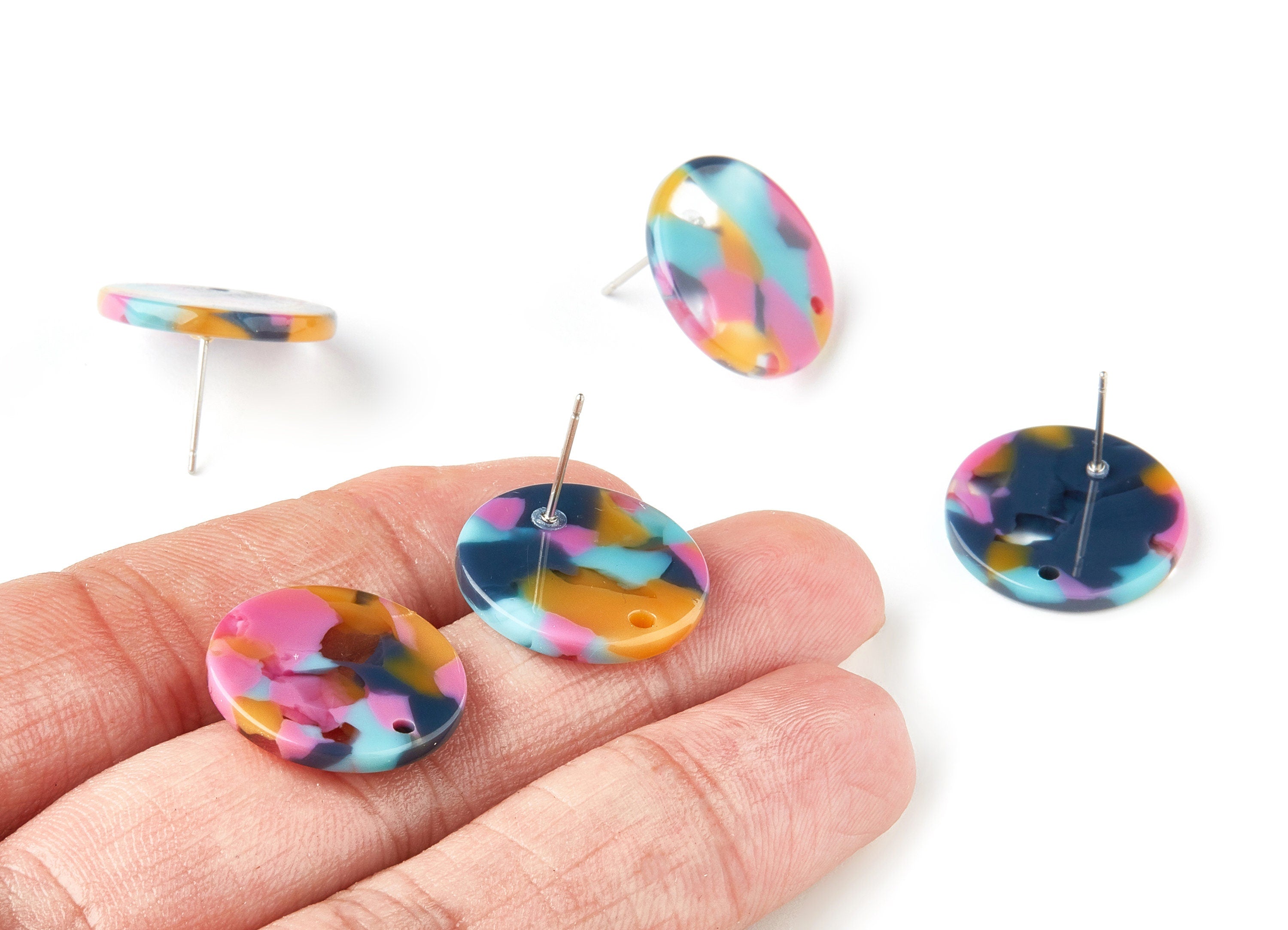 Acetate Round Earring Stud - Round Earring post - Earring post - Jewelry Supplies - Color Code: A258 - 19.86x19.86x2.5mm - AC1589-A258 - DOMEDBAZAAR