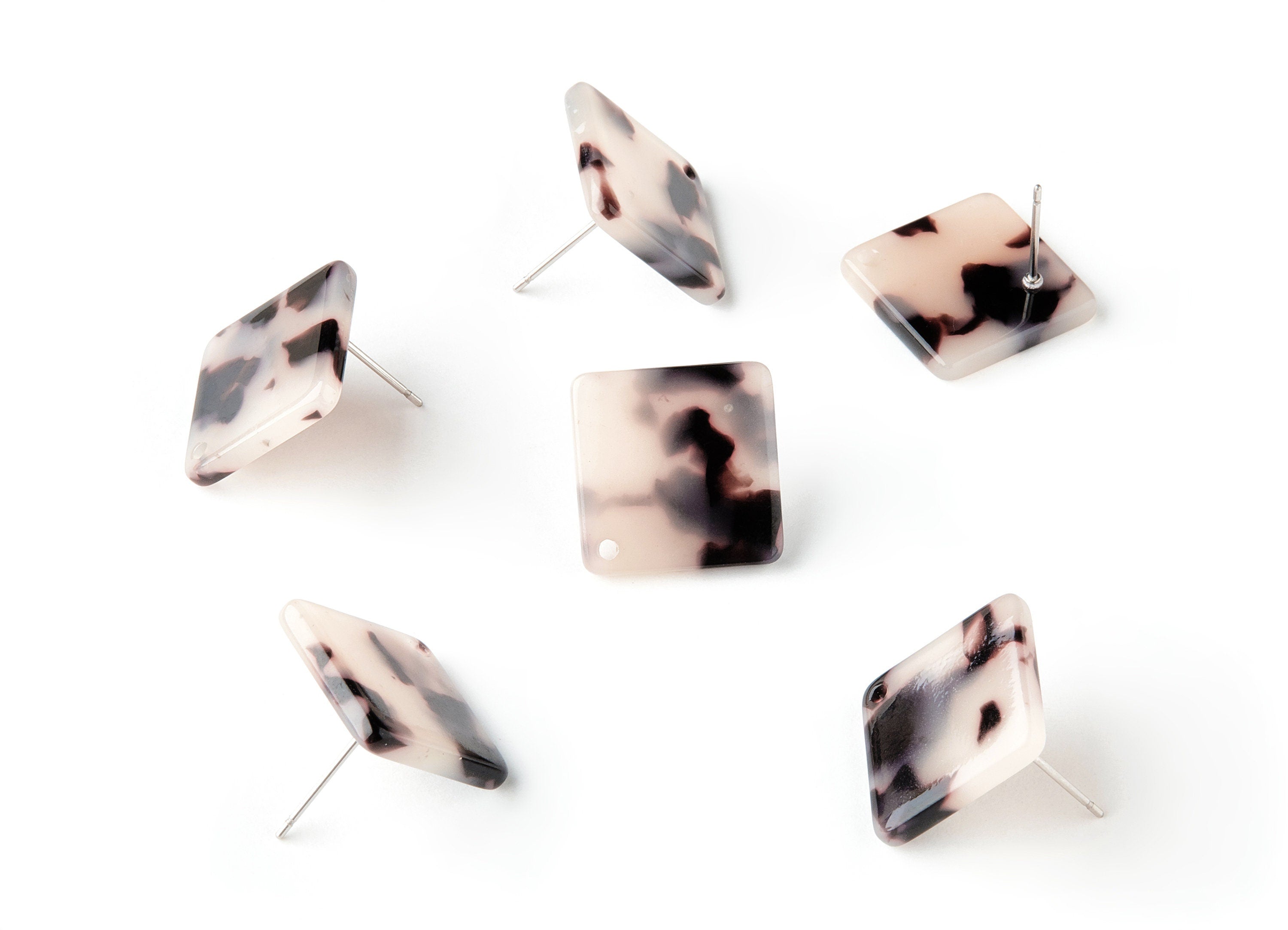 Acetate Acrylic Earring Stud - Post Charms - Blonde Tortoise Shell Earrings - Square Shaped - Color Code: A07 - 17x17x2.5mm - AC1588-A07 - DOMEDBAZAAR
