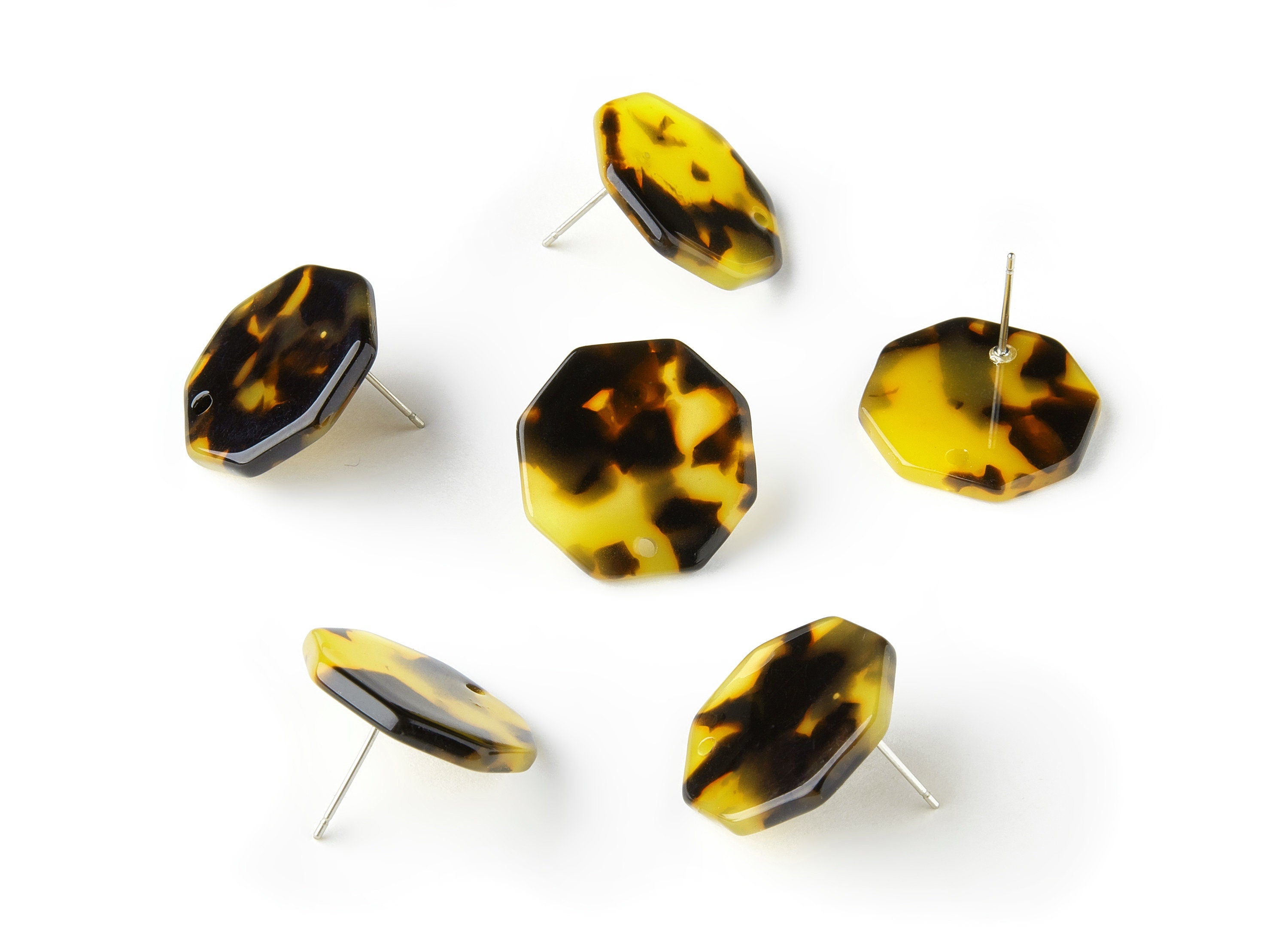 Acetate Acrylic Earring Stud - Tortoise Shell - Octagon Post - Jewelry Making Supplies - Color Code: A01 - 20.99x20.99x2.55mm - AC1592-A01 - DOMEDBAZAAR