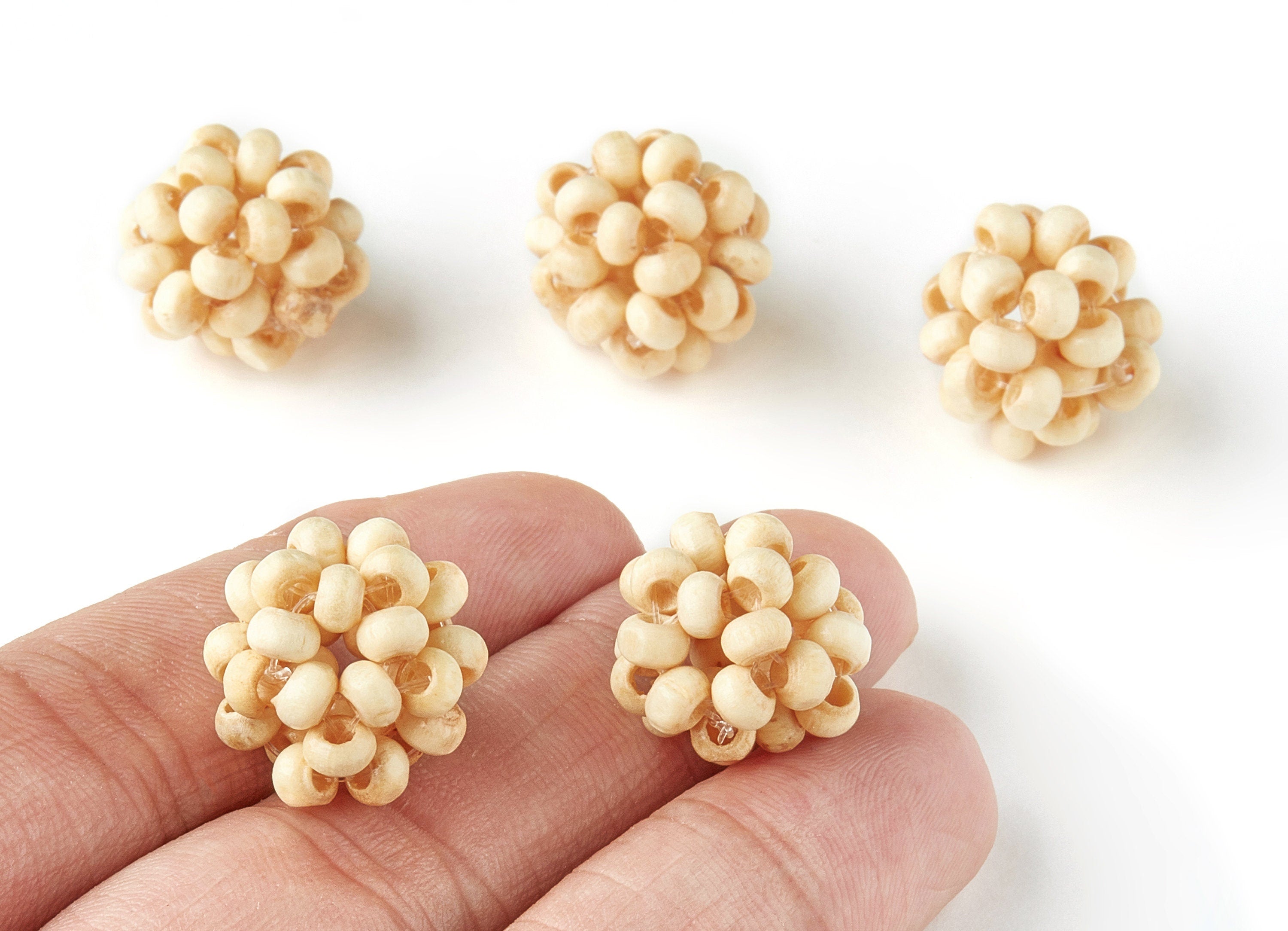 Mini Wood Beaded Pendant - Wooden Beads Ball Shaped Charms - Jewelry Supplies - Wooden Beads - 15.59x15.59mm - BB1056A - DOMEDBAZAAR