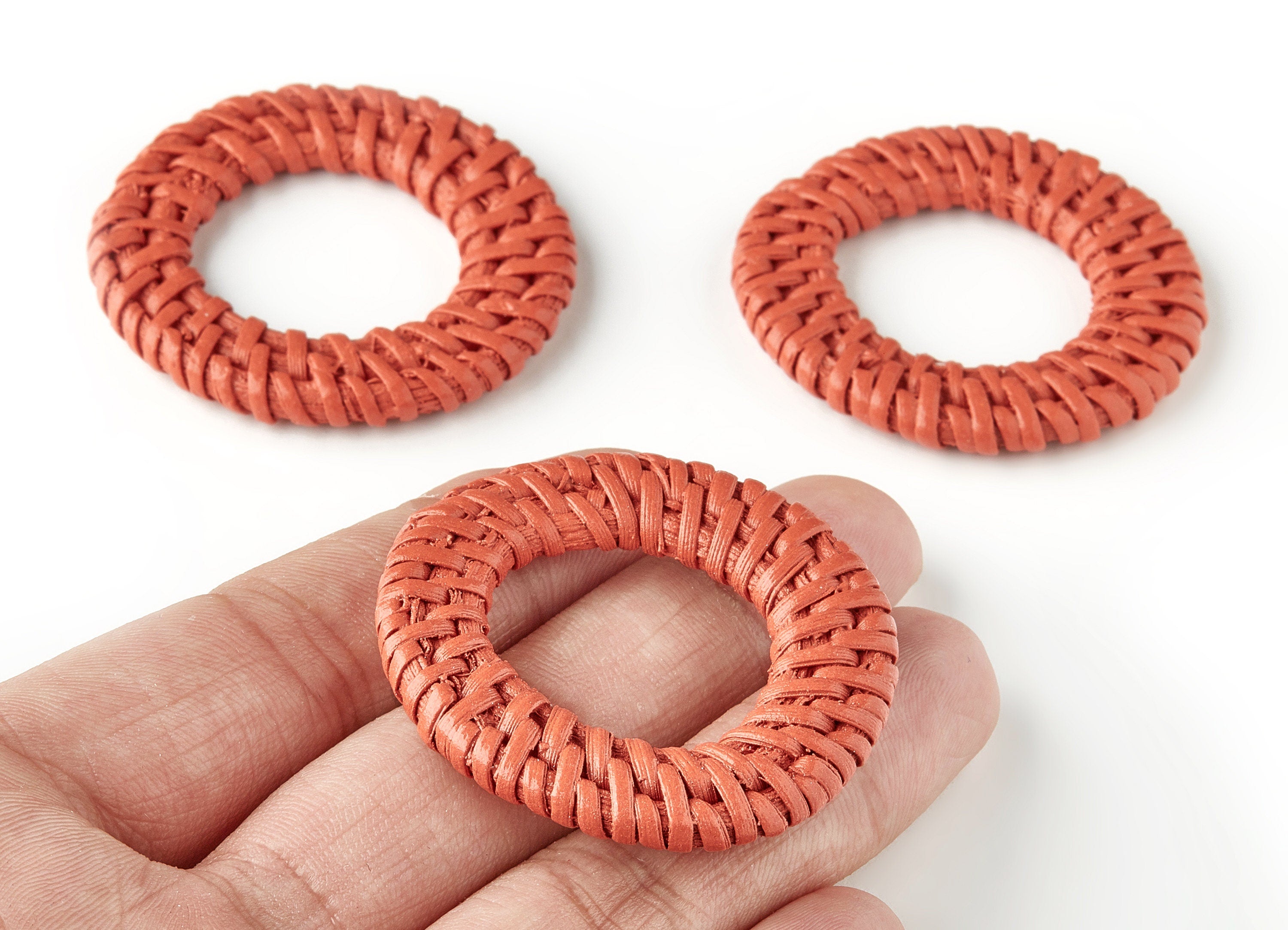 Handwoven Rattan Earring Charms - Circle Shaped Rattan Pendant - Wooden Straw Earrings - Jewelry Handmade - 41.49x41.49x4.09mm - RT1172 - DOMEDBAZAAR