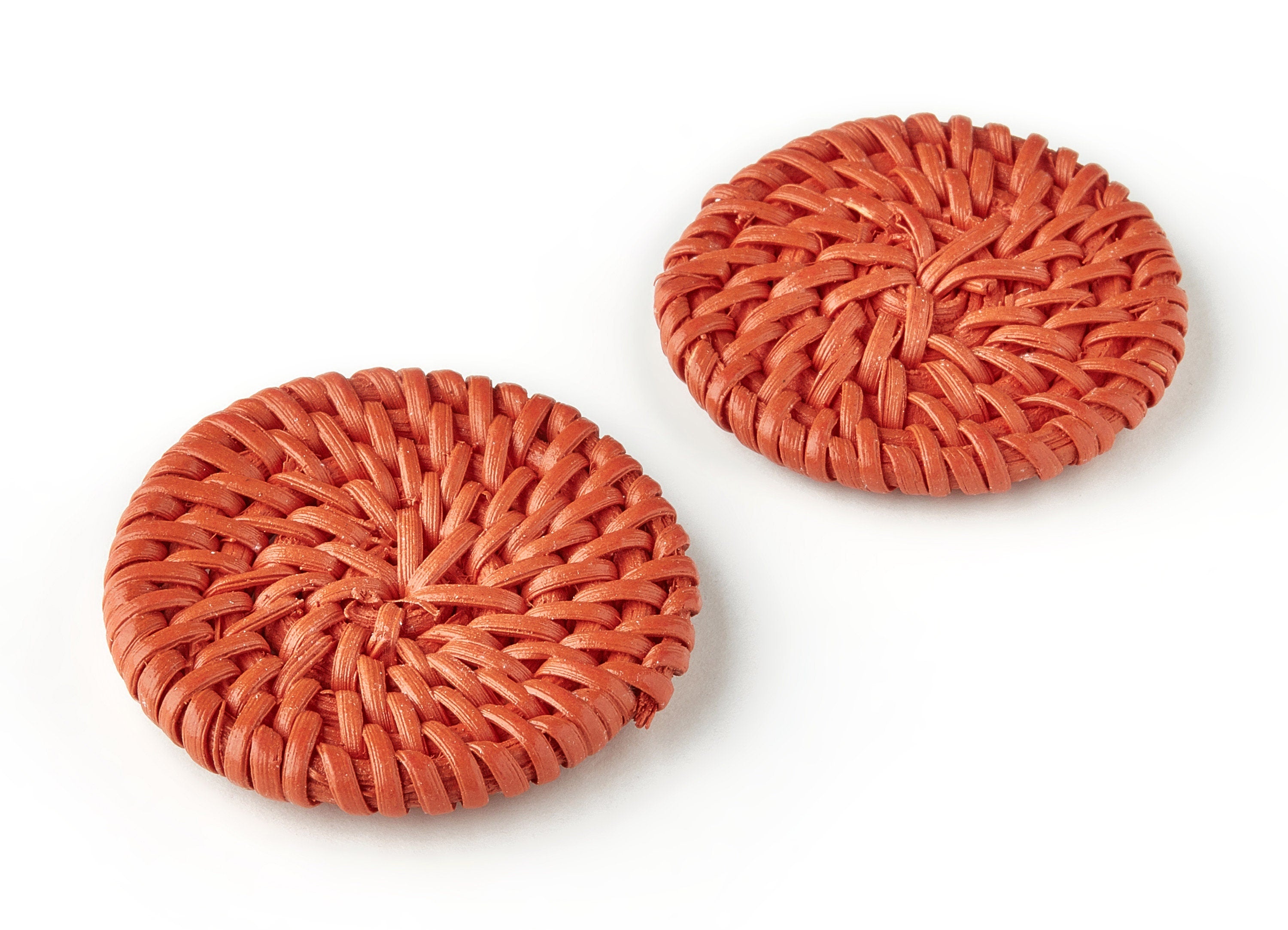 Handwoven Rattan Earring Charms - Round Shaped Rattan Pendant - Wooden Straw Earrings - Jewelry Handmade - 42.64x42.64x5.91mm - RT1169 - DOMEDBAZAAR