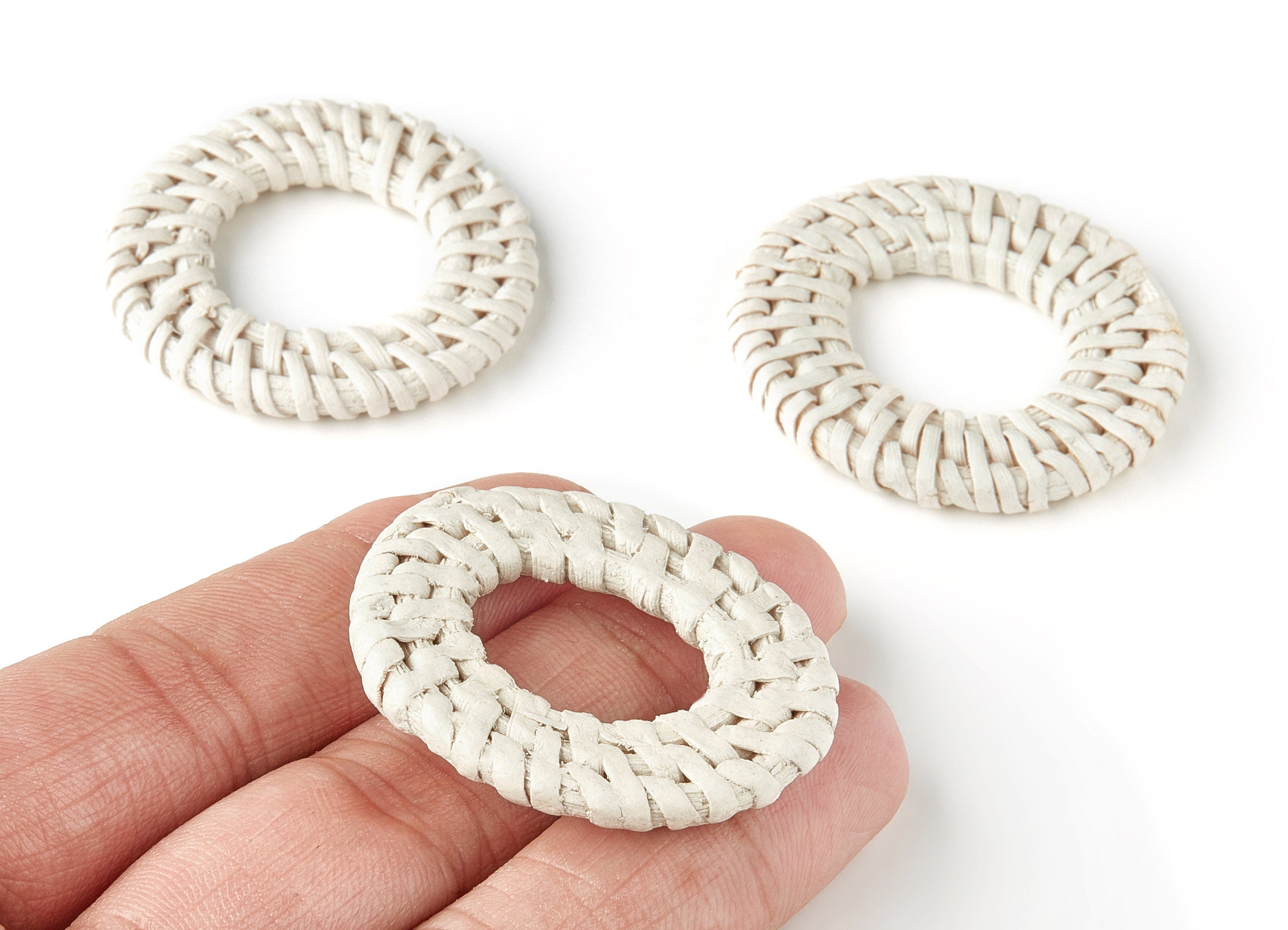 Handwoven Rattan Earring Charms - Circle Shaped Rattan Pendant - Wooden Straw Earrings - Jewelry Handmade - 39.48x39.48x4.84mm - RT1173 - DOMEDBAZAAR