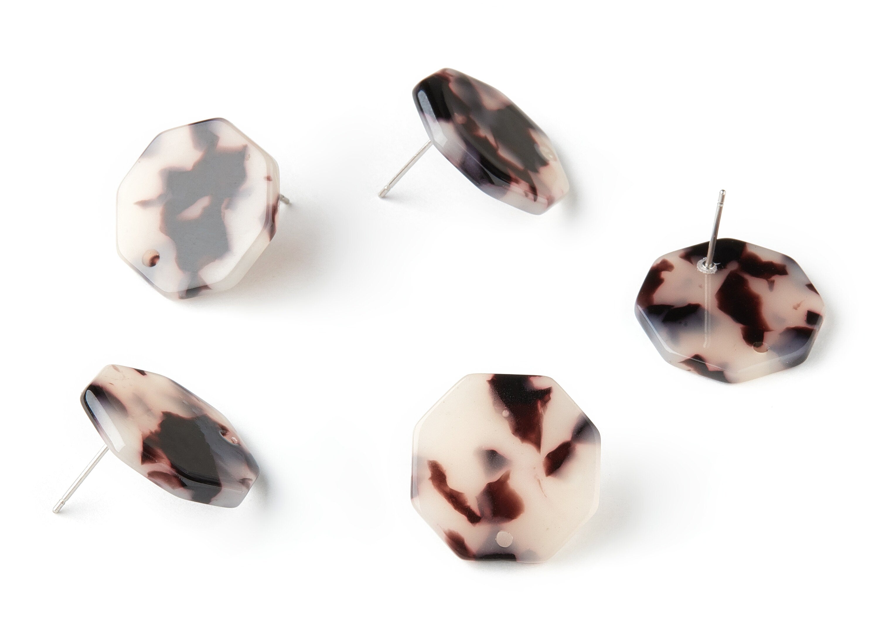 Acetate Acrylic Earring Stud - Post Charms - Blonde Tortoise Shell - Octagon Shaped - Color Code: A07 - 20.99x20.99x2.55mm - AC1592-A07 - DOMEDBAZAAR