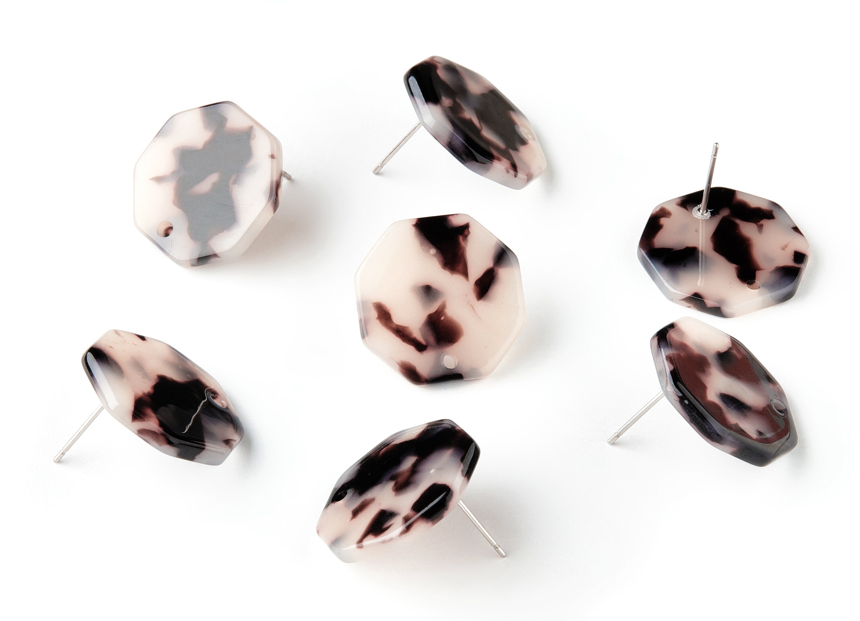 Acetate Acrylic Earring Stud - Post Charms - Blonde Tortoise Shell - Octagon Shaped - Color Code: A07 - 20.99x20.99x2.55mm - AC1592-A07 - DOMEDBAZAAR