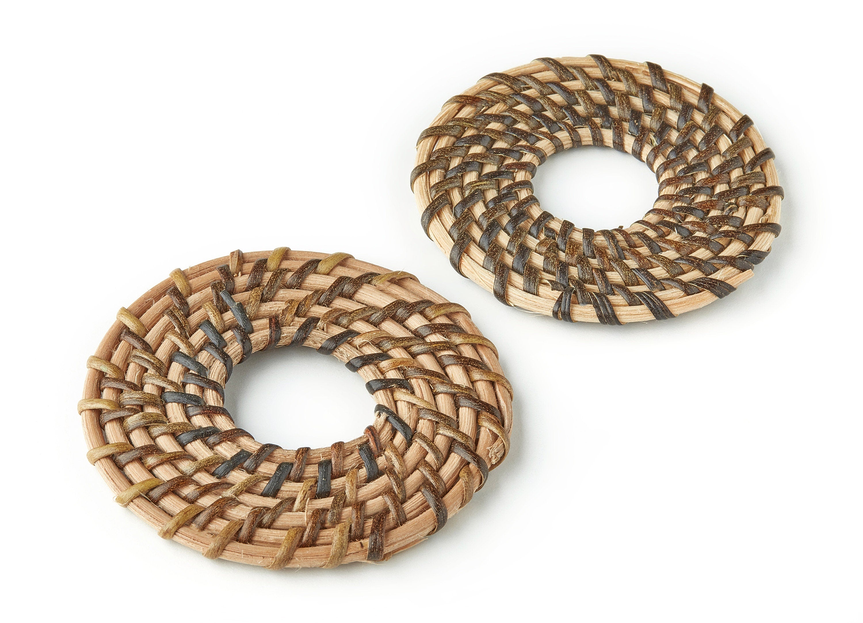 Handwoven Rattan Earring Charms - Circle Shaped Rattan Pendant - Wooden Straw Earrings - Jewelry Handmade - 69.35x69.35x1.86mm - RT1181 - DOMEDBAZAAR