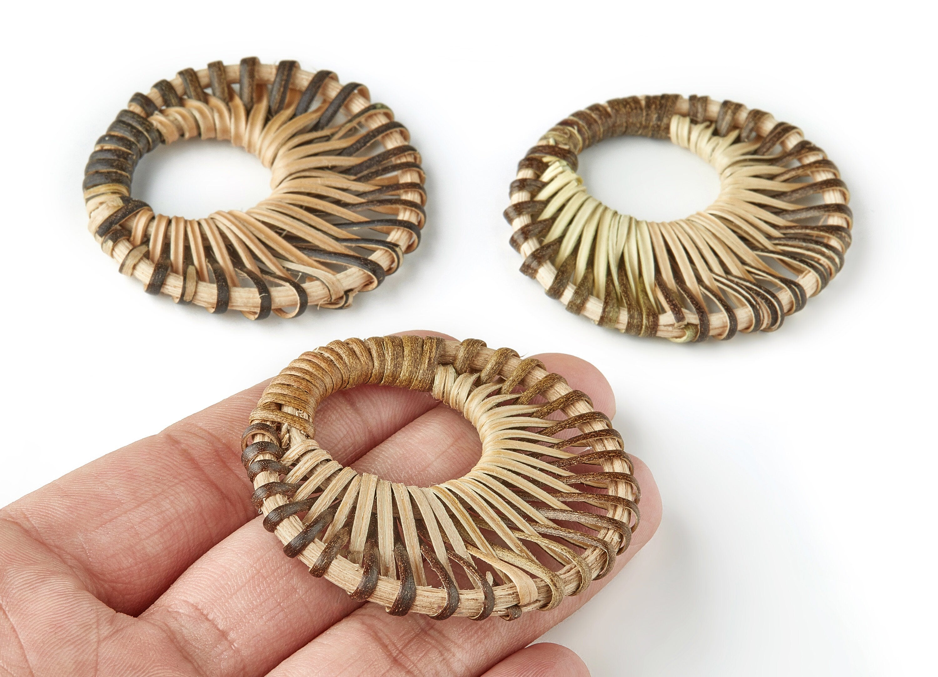 Handwoven Rattan Earring Charms - Circle Shaped Rattan Pendant - Wooden Straw Earrings - Jewelry Handmade - 51.46x49.89x4.74mm - RT1180 - DOMEDBAZAAR