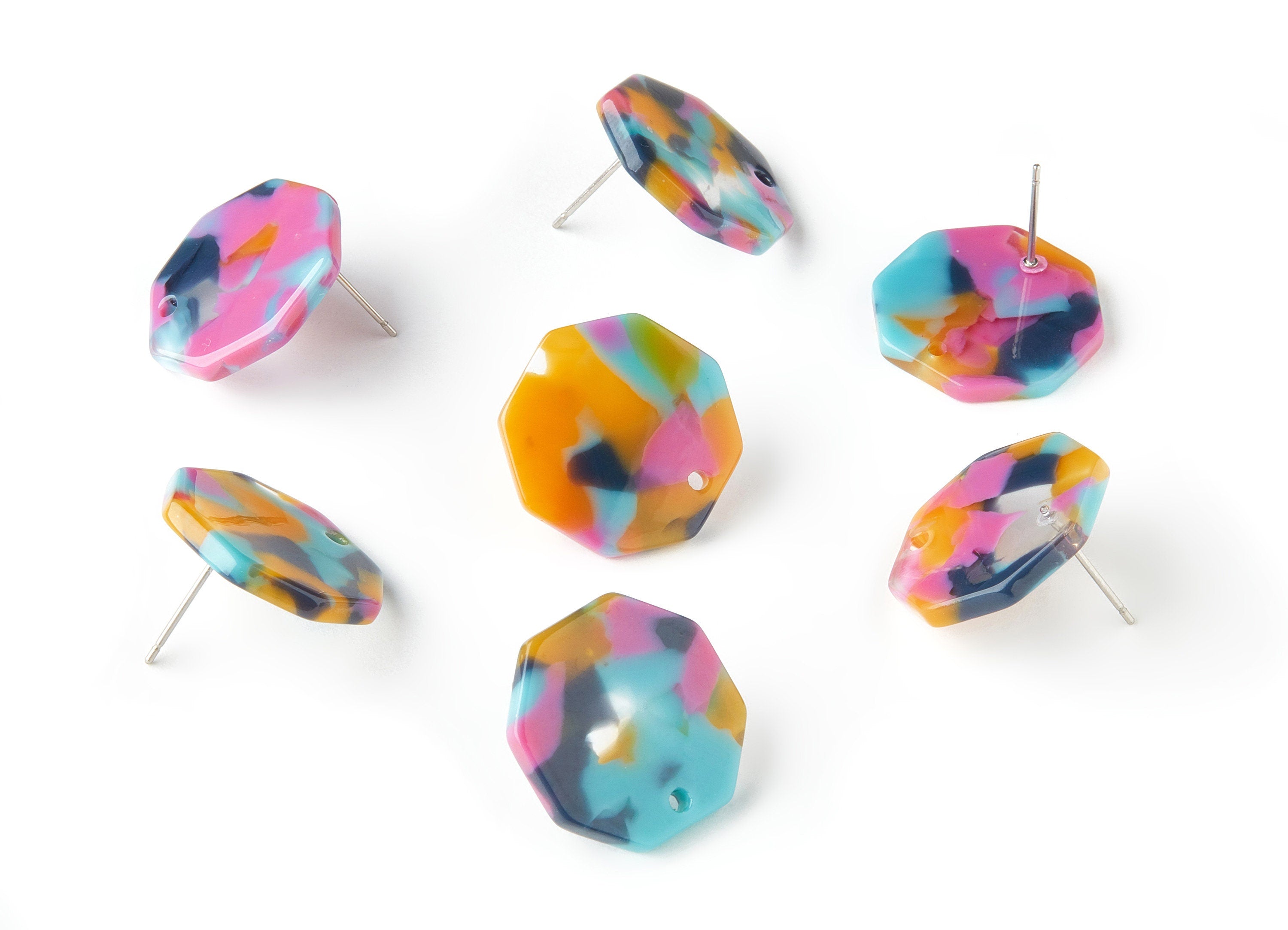 Acetate Octagon Earring Stud - Acetate Octagon Earring Post - Jewelry Making Supplies - Color Code: A258 - 20.99x20.99x2.55mm - AC1592-A258 - DOMEDBAZAAR