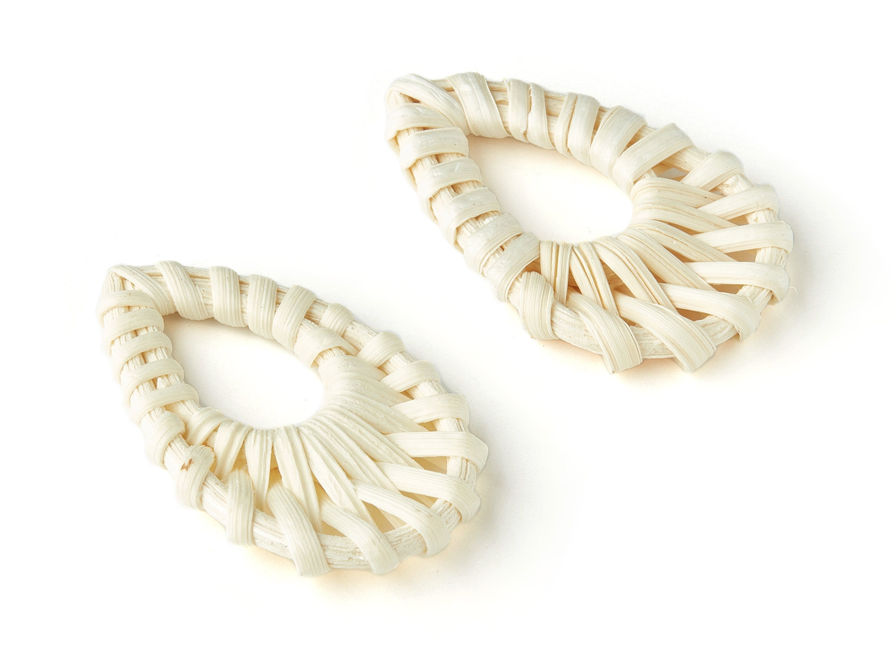 Handwoven Rattan Earring Charms - Drop Shaped Rattan Pendant - Wooden Straw Earrings - Jewelry Handmade - 51.92x32.93x2.85mm - RT1175 - DOMEDBAZAAR