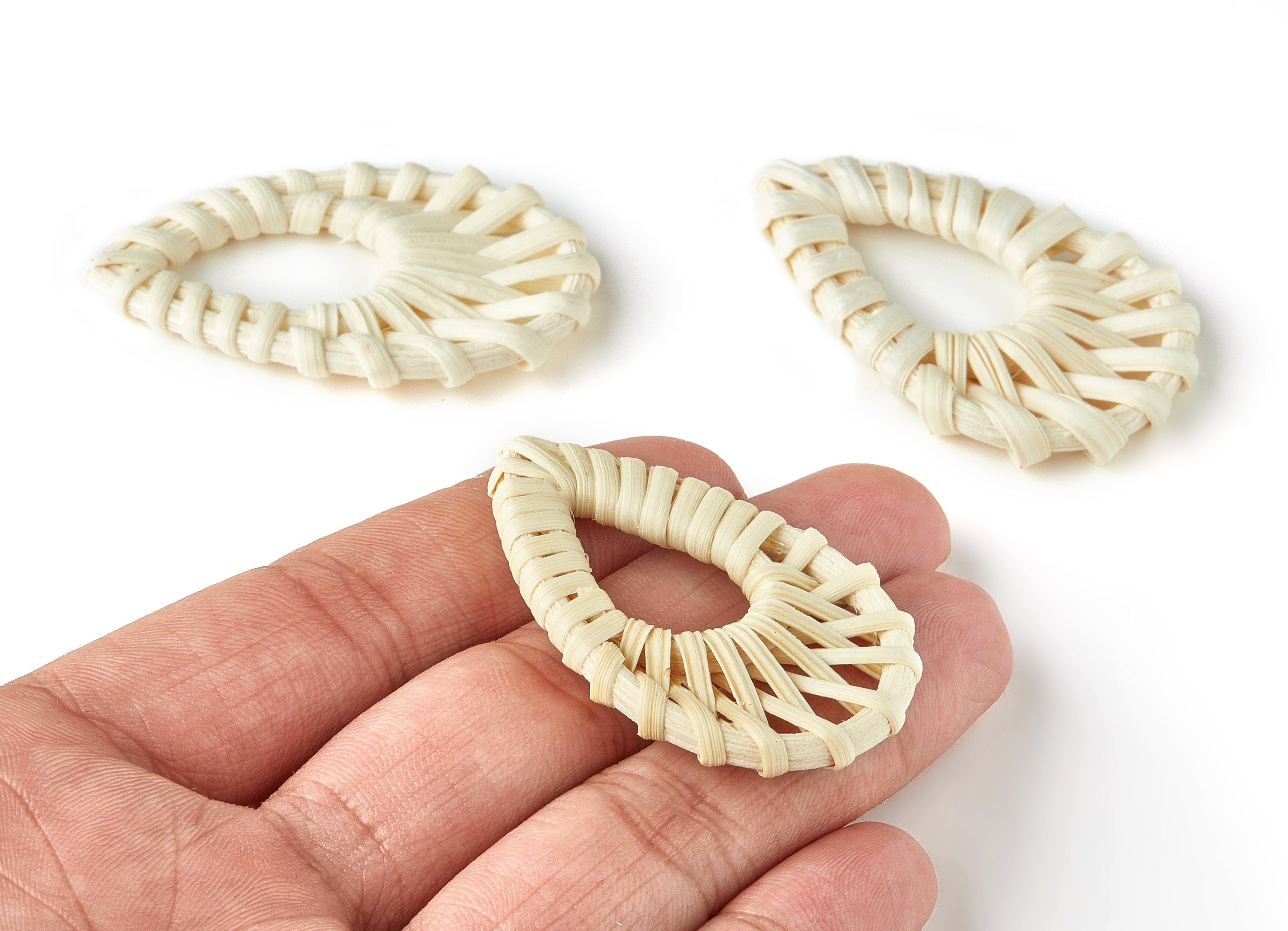 Handwoven Rattan Earring Charms - Drop Shaped Rattan Pendant - Wooden Straw Earrings - Jewelry Handmade - 51.92x32.93x2.85mm - RT1175 - DOMEDBAZAAR