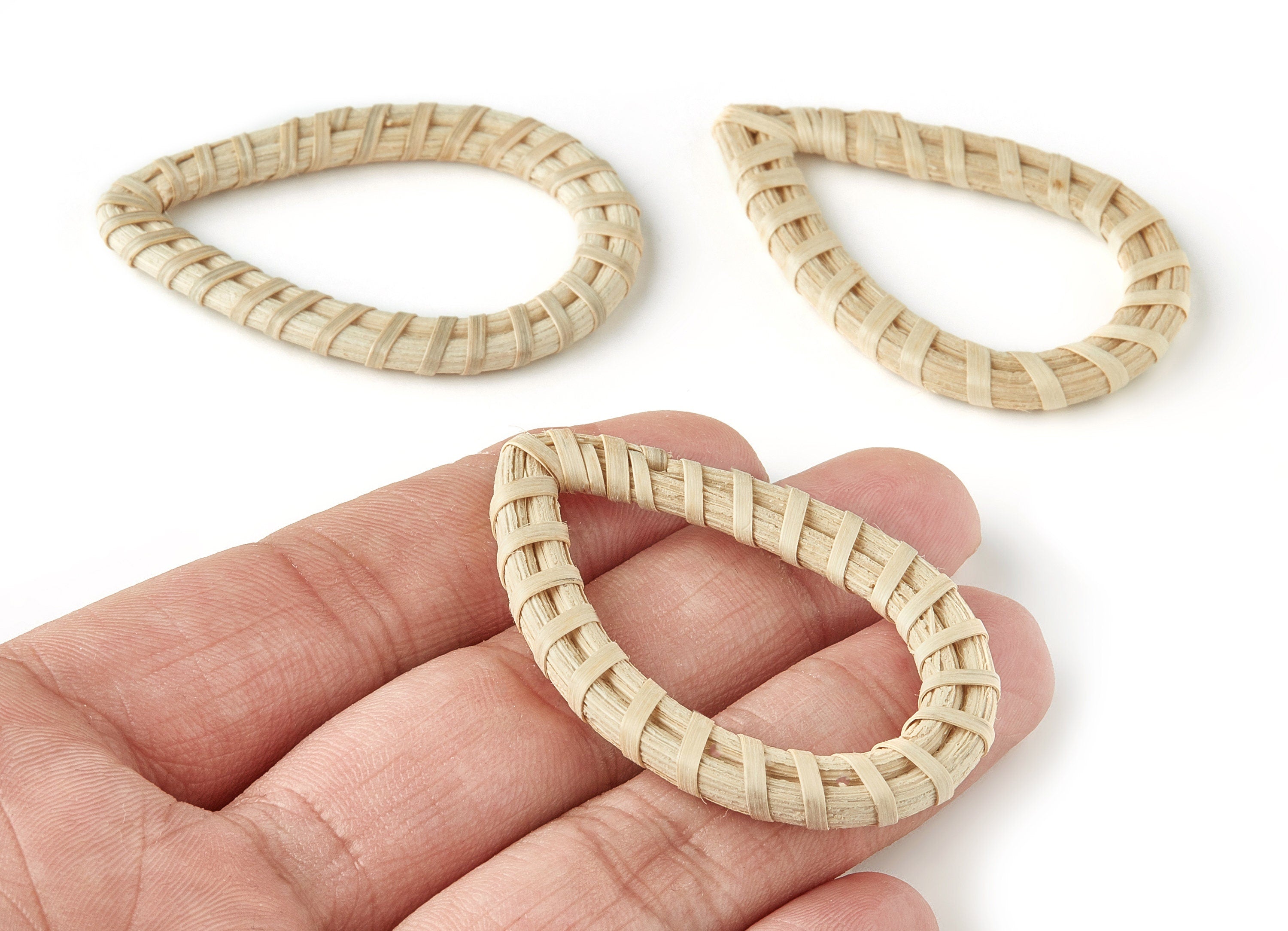 Handwoven Rattan Earring Charms - Drop Shaped Rattan Pendant - Wooden Straw Earrings - Jewellry Handmade - 51.16x33.43x3.63mm - RT1176 - DOMEDBAZAAR