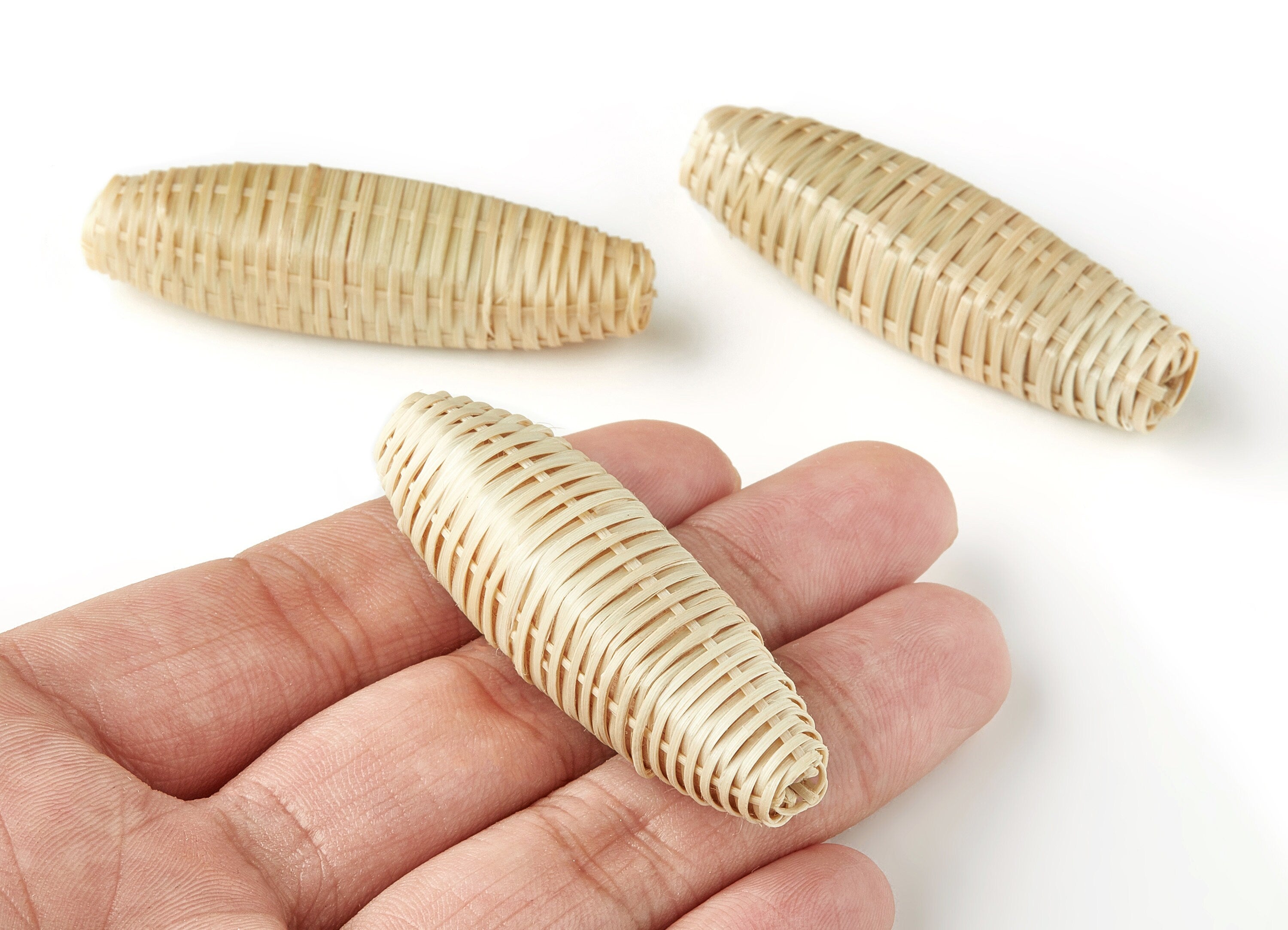 Handwoven Rattan Earring Charm - Bamboo basket Shape Rattan Pendant - Wooden Straw Earring - Jewelry Handmade - 58.14x18.37x16.08mm - RT1177 - DOMEDBAZAAR