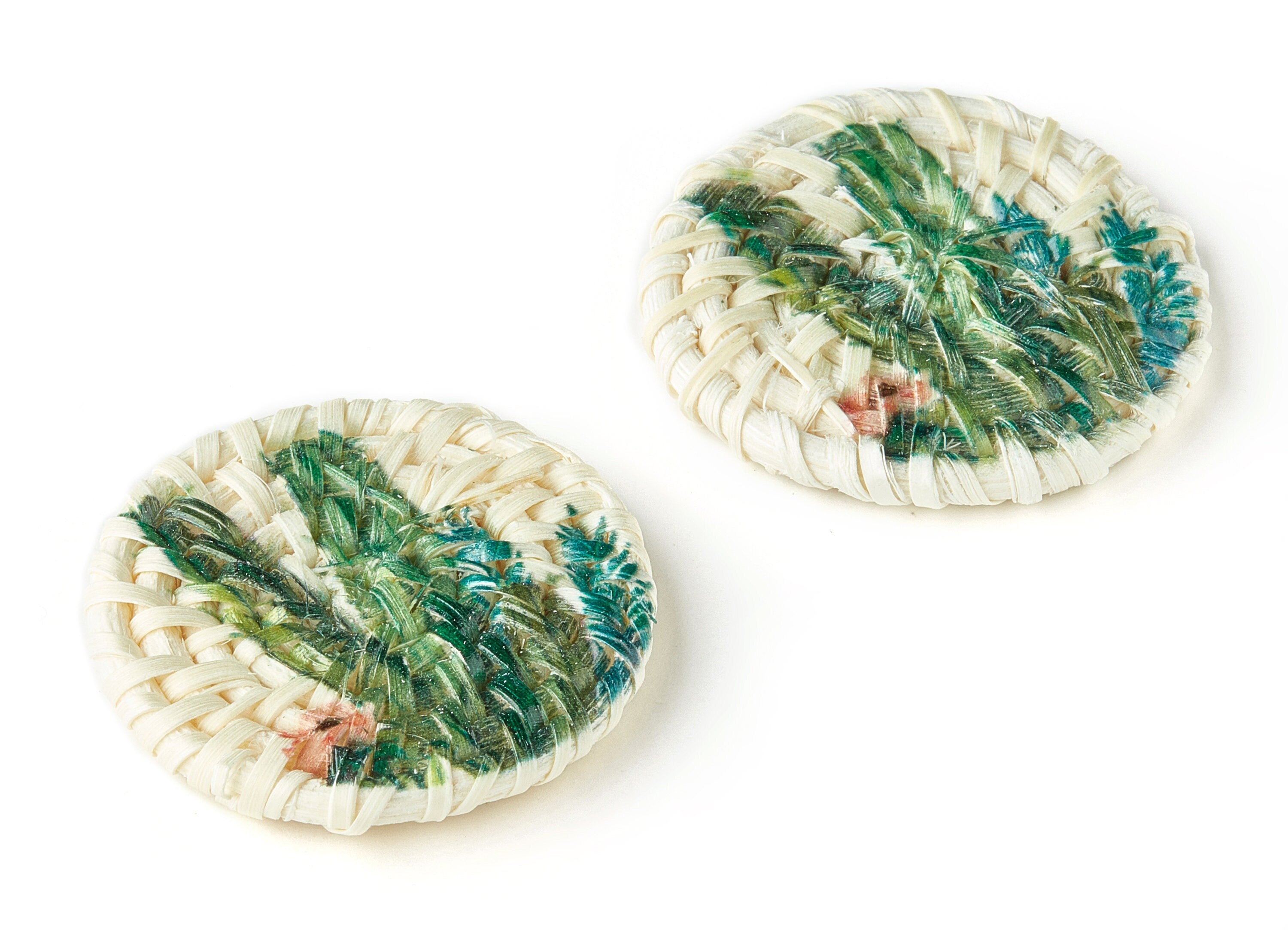 Handwoven Rattan Earring Charm - Round Shaped Rattan Pendant - Wooden Cactus Pattern Earring - Jewelry Handmade - 40.01x40.01x4.4mm - RT1193 - DOMEDBAZAAR