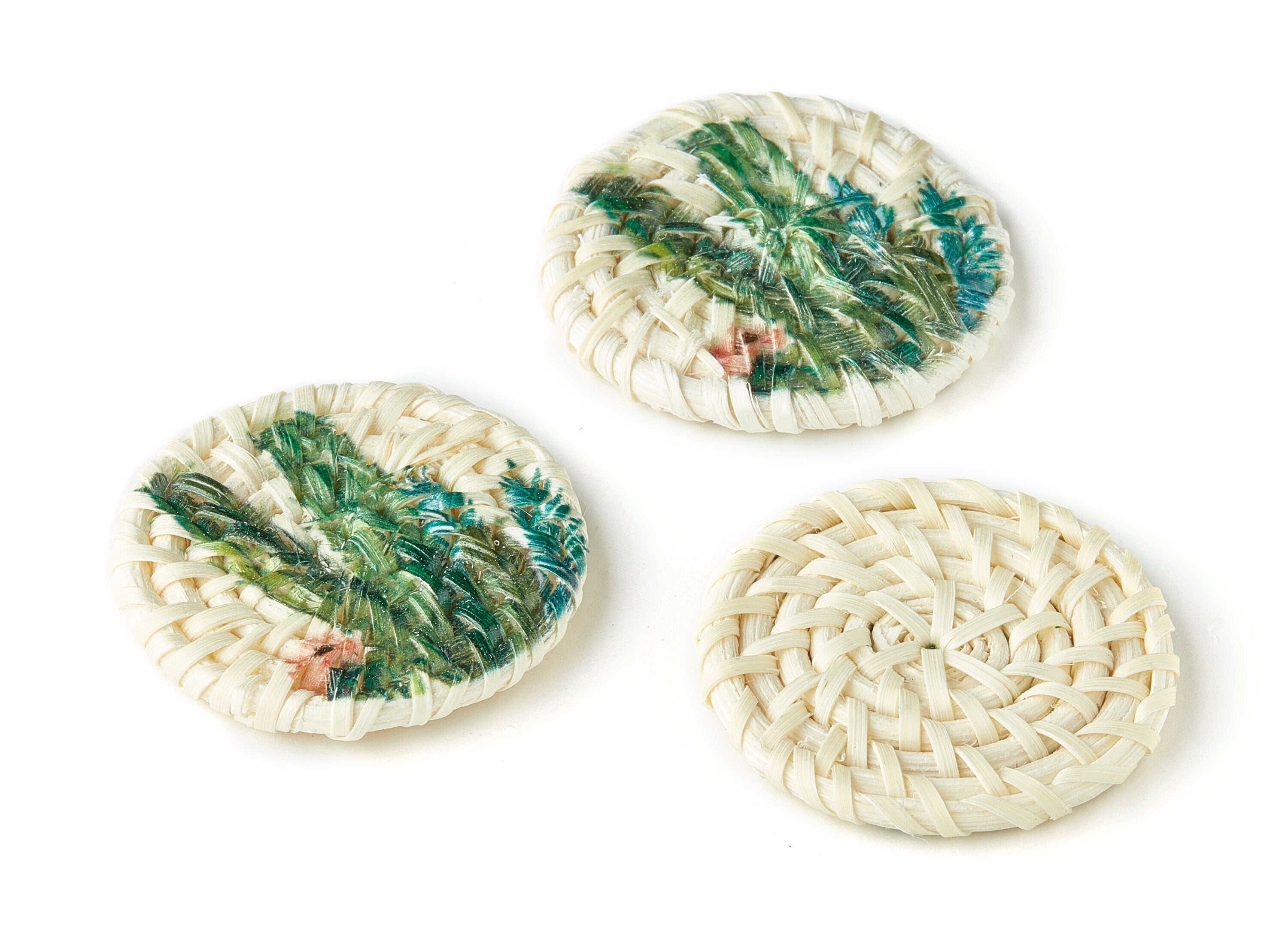 Handwoven Rattan Earring Charm - Round Shaped Rattan Pendant - Wooden Cactus Pattern Earring - Jewelry Handmade - 40.01x40.01x4.4mm - RT1193 - DOMEDBAZAAR