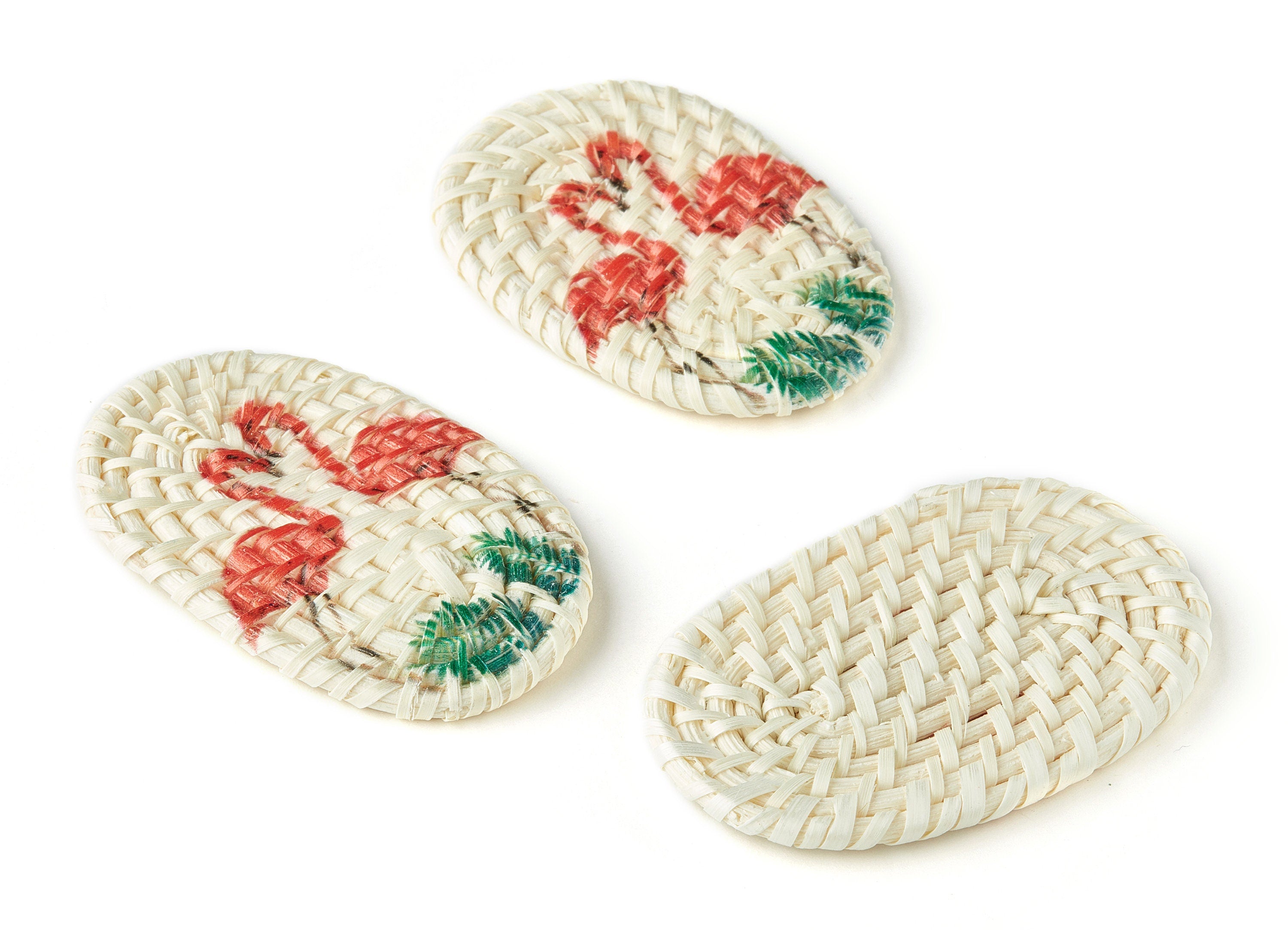 Handwoven Rattan Earrings - Oval Shaped Rattan Pendant - Wooden Flamingo Pattern Earrings - Jewelry Handmade - 61.03x38.46x4.23mm - RT1185 - DOMEDBAZAAR