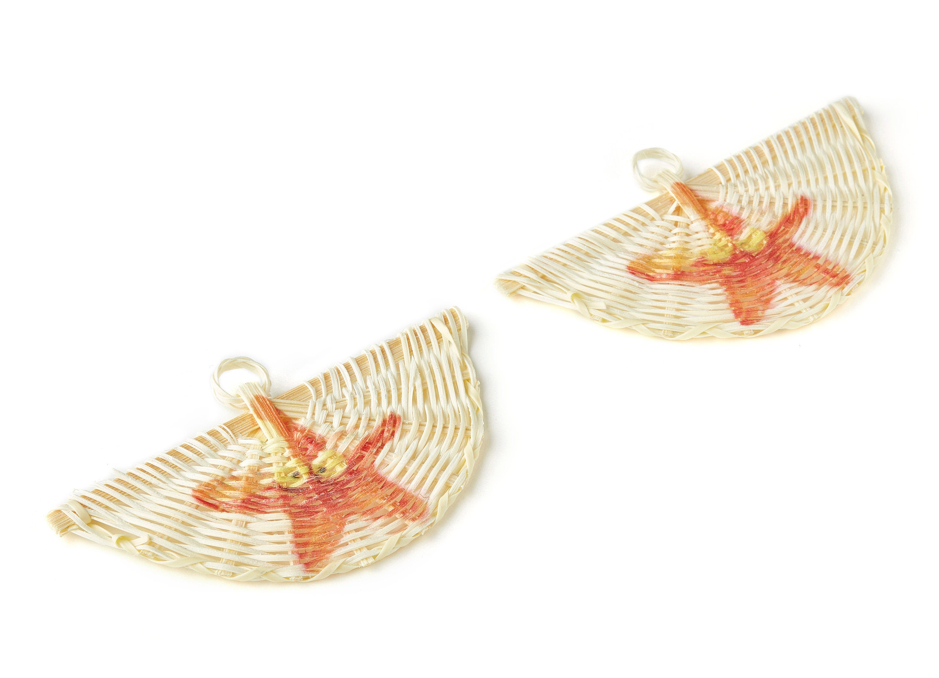 Handwoven Rattan Earrings - Fan Shaped Rattan Pendant - Wooden Starfish Pattern Earrings - Jewelry Handmade - 75.55x41x1.71mm - RT1183 - DOMEDBAZAAR