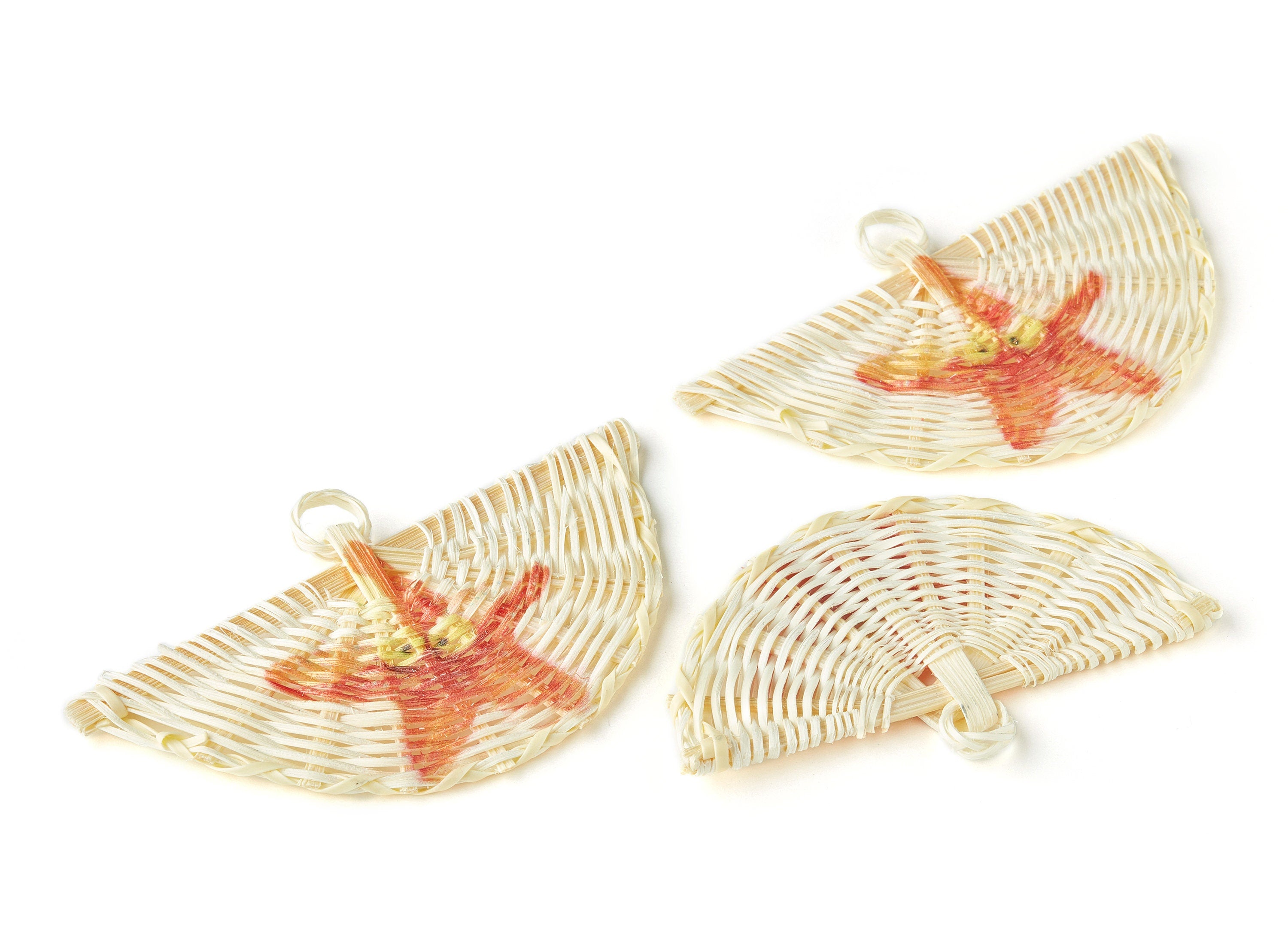Handwoven Rattan Earrings - Fan Shaped Rattan Pendant - Wooden Starfish Pattern Earrings - Jewelry Handmade - 75.55x41x1.71mm - RT1183 - DOMEDBAZAAR
