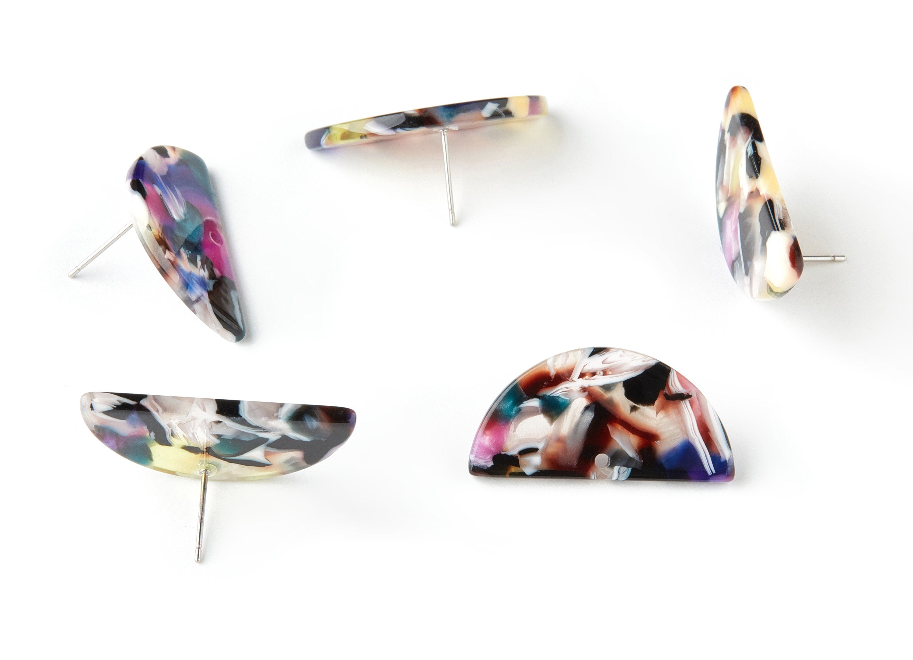Acetate D Earring Stud - Semi circle Earring Post - Earring Post - Jewelry Supplies - Color Code: A11- 30.07x14.76x2.58mm - AC1593-A11 - DOMEDBAZAAR