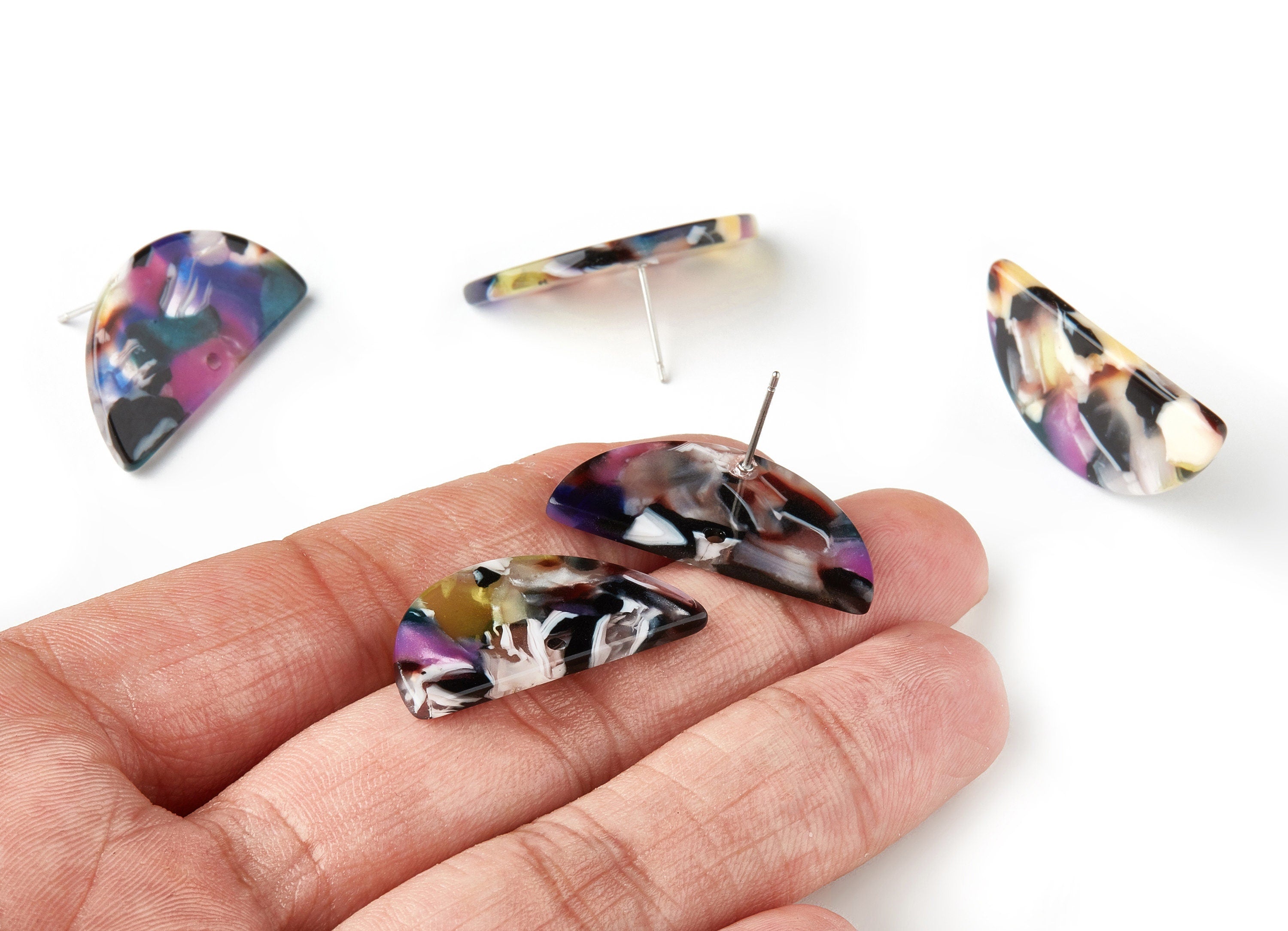Acetate D Earring Stud - Semi circle Earring Post - Earring Post - Jewelry Supplies - Color Code: A11- 30.07x14.76x2.58mm - AC1593-A11 - DOMEDBAZAAR