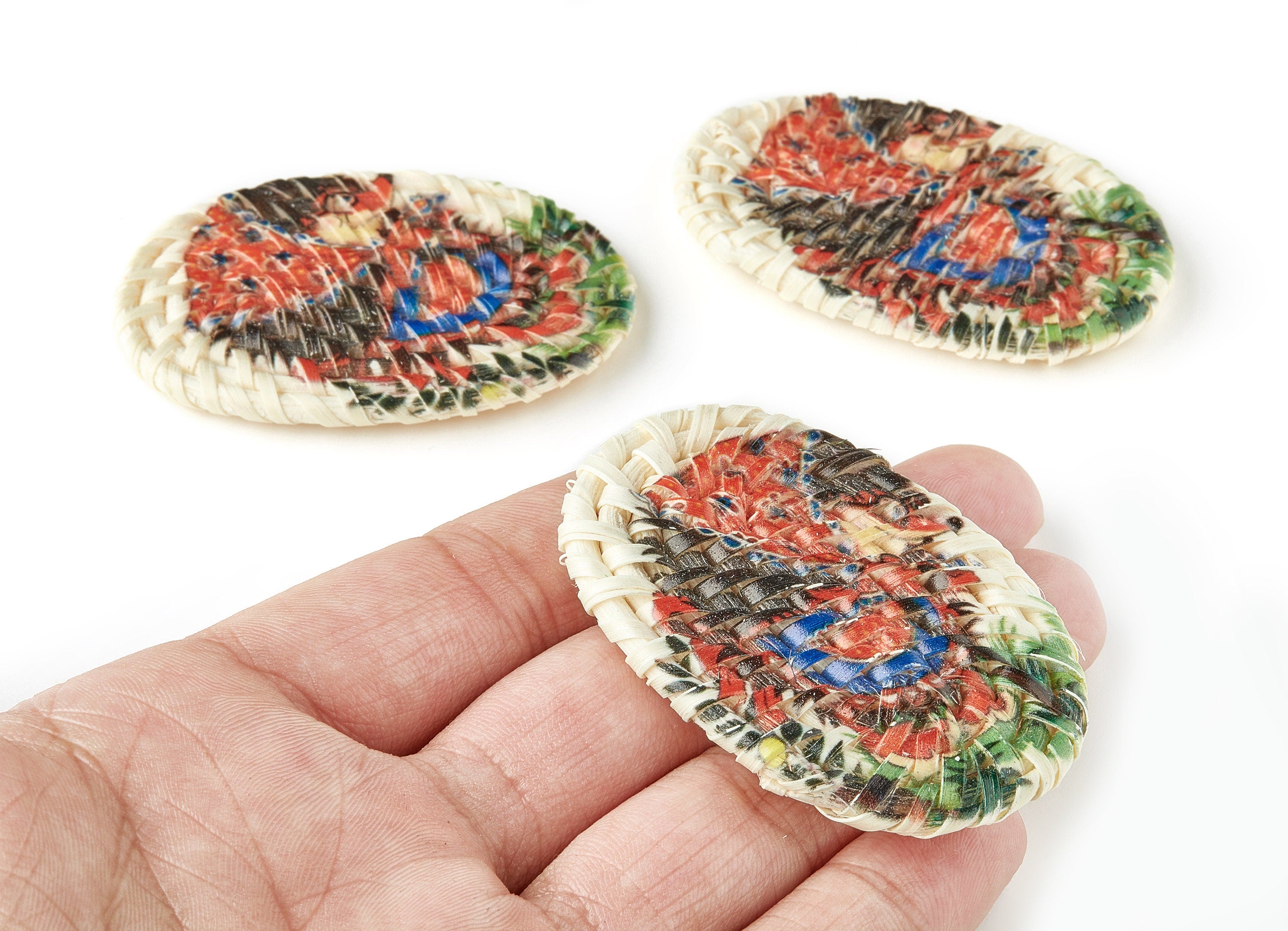 Handwoven Rattan Earrings - Oval Shaped Rattan Pendant - Wooden Pattern Earrings - Jewelry Handmade - 61.03x38.46x4.23mm - RT1189 - DOMEDBAZAAR