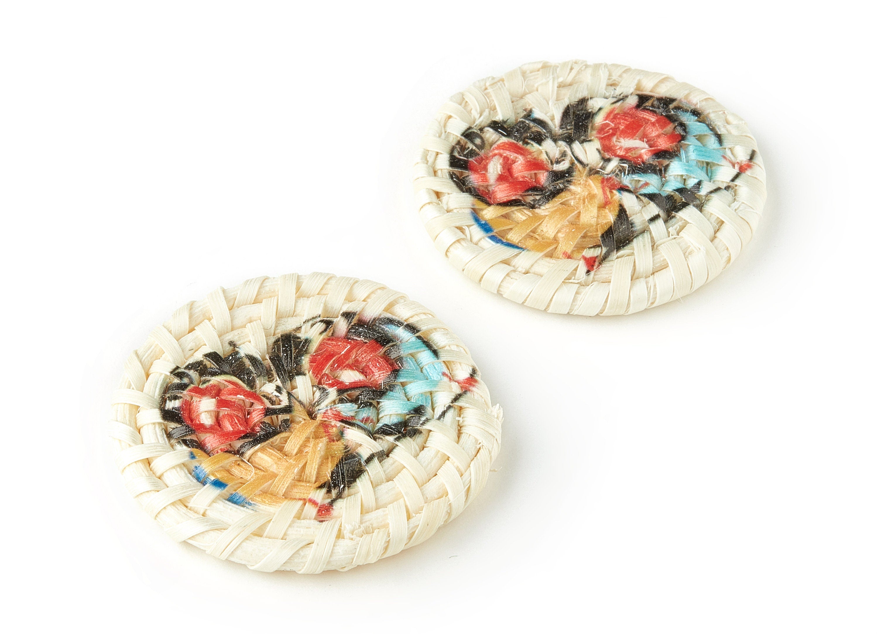 Handwoven Rattan Earring Charms - Round Shaped Rattan Pendant - Wooden Bird Pattern Earring - Jewelry Handmade - 40.01x40.01x4.4mm - RT1195 - DOMEDBAZAAR