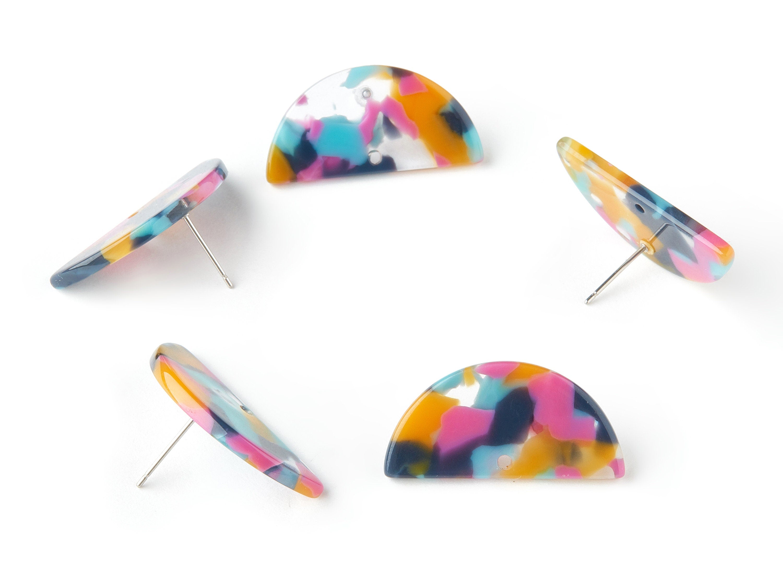 Acetate Acrylic Earring Stud - Post Charm - Tortoise Shell Earring - Semicircle Shaped - Color Code: A258 - 30.07x14.76x2.58mm - AC1593-A258 - DOMEDBAZAAR