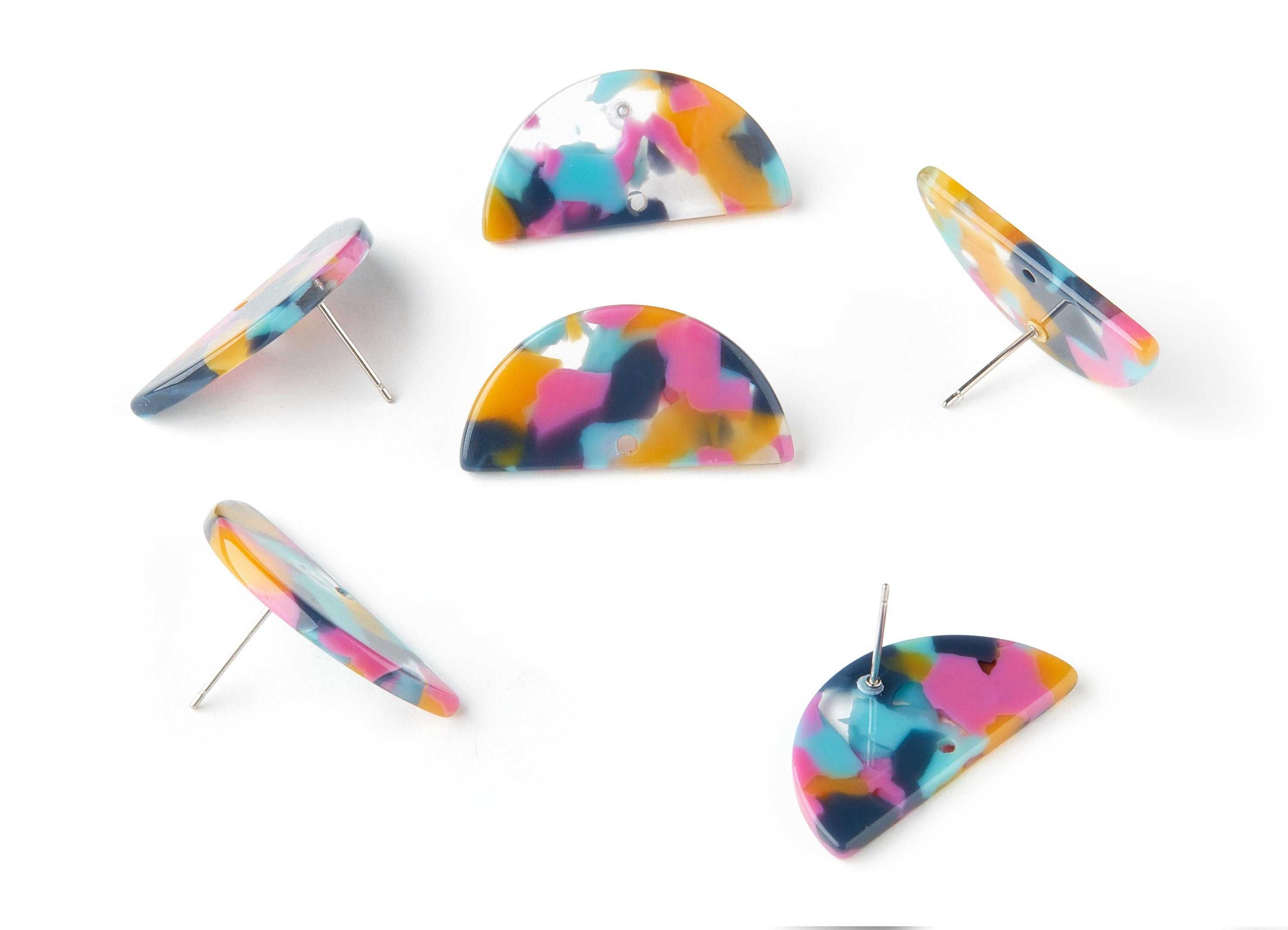 Acetate Acrylic Earring Stud - Post Charm - Tortoise Shell Earring - Semicircle Shaped - Color Code: A258 - 30.07x14.76x2.58mm - AC1593-A258 - DOMEDBAZAAR
