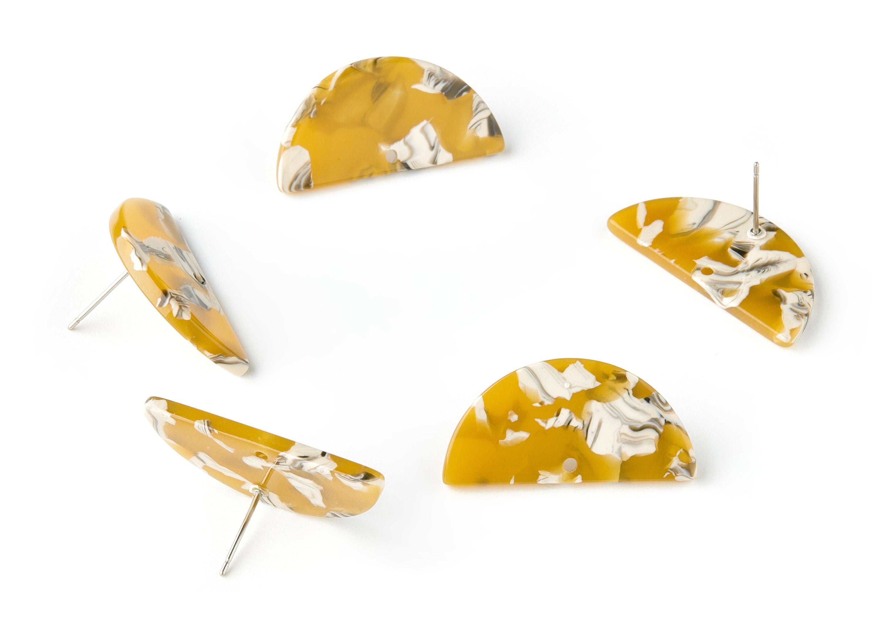 Acetate D Earring Stud - Semicircle Earring Post - Earring Post - Jewelry Supplies - Color Code: A14 - 30.07x14.76x2.58mm - AC1593-A14 - DOMEDBAZAAR