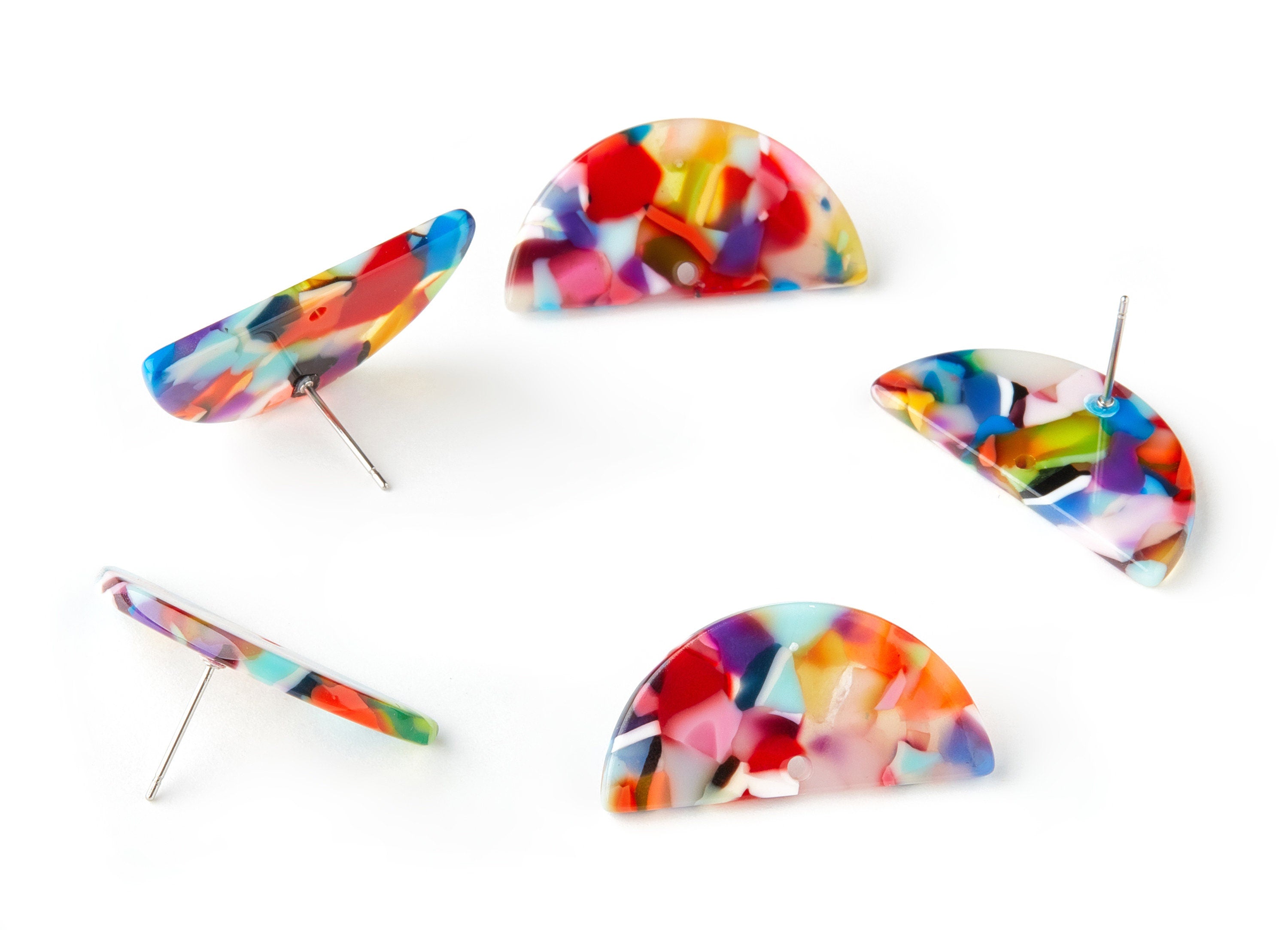Acetate Acrylic Earring Stud - Post Charms - Tortoise Shell Earrings - Semicircle Shaped - Color Code: A21 - 30.07x14.76x2.58mm - AC1593-A21 - DOMEDBAZAAR