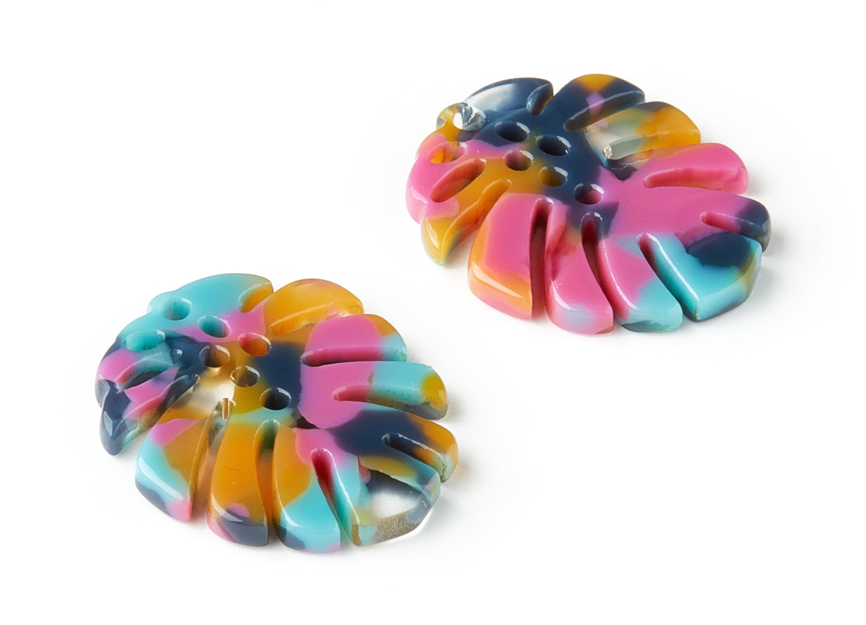 Acetate Monstera Charms - Monstera Earring and Pendant - Earring Findings  - Color Code: A258 - 25.56x21.69x2.51mm - AC1601-A258 - DOMEDBAZAAR