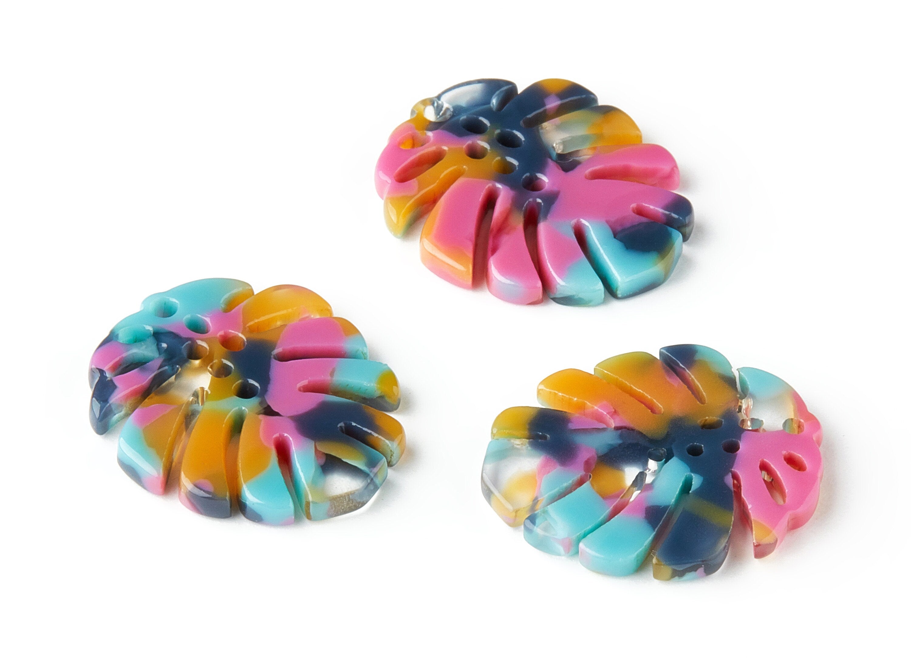 Acetate Monstera Charms - Monstera Earring and Pendant - Earring Findings  - Color Code: A258 - 25.56x21.69x2.51mm - AC1601-A258 - DOMEDBAZAAR