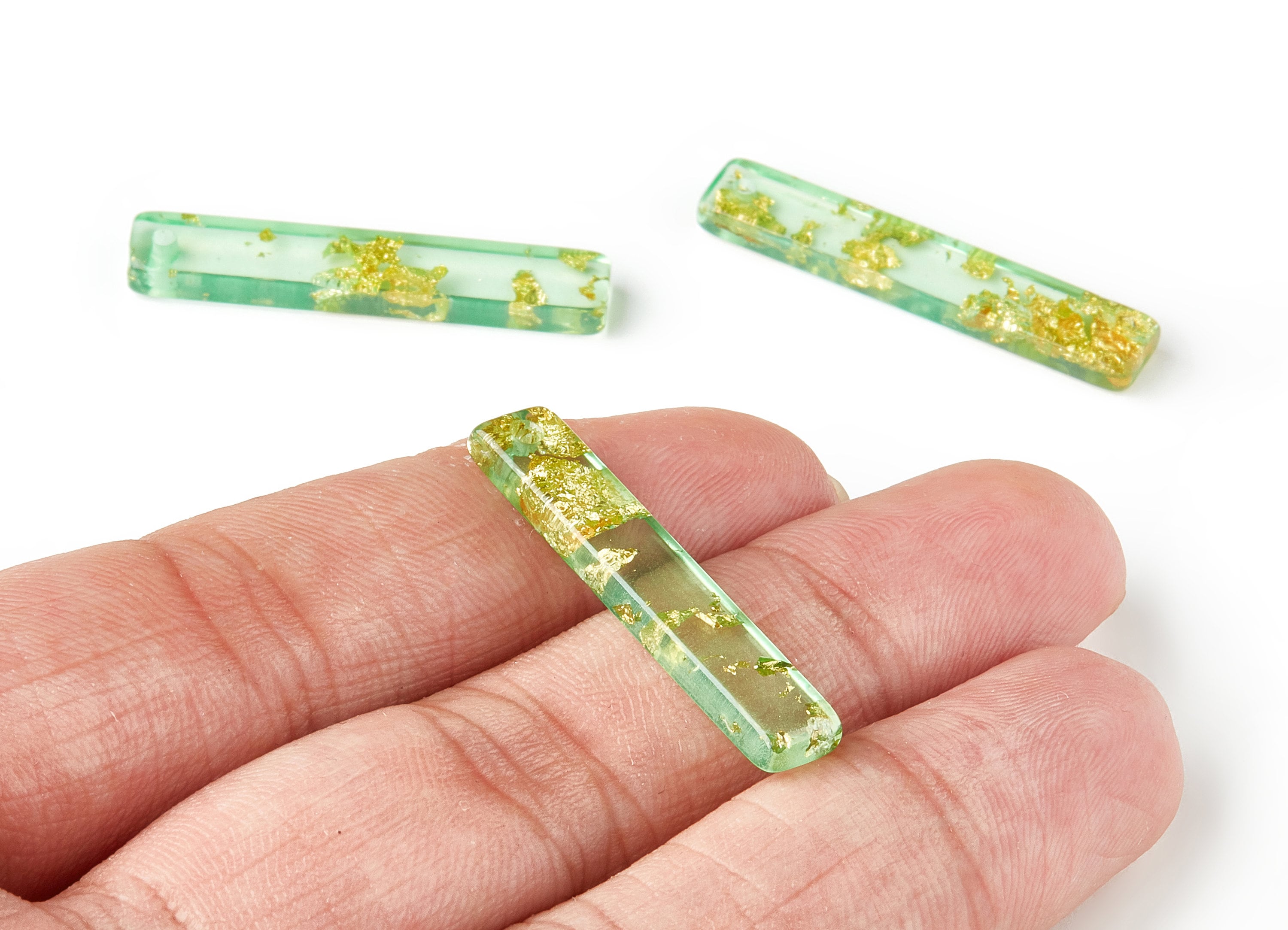 Acrylic Earring Charms - Gold Color Flake Earrings - Strip Shaped Pendant - Color Code: A292 - 33.65x6.21x3.04mm - AC1607-A292 - DOMEDBAZAAR