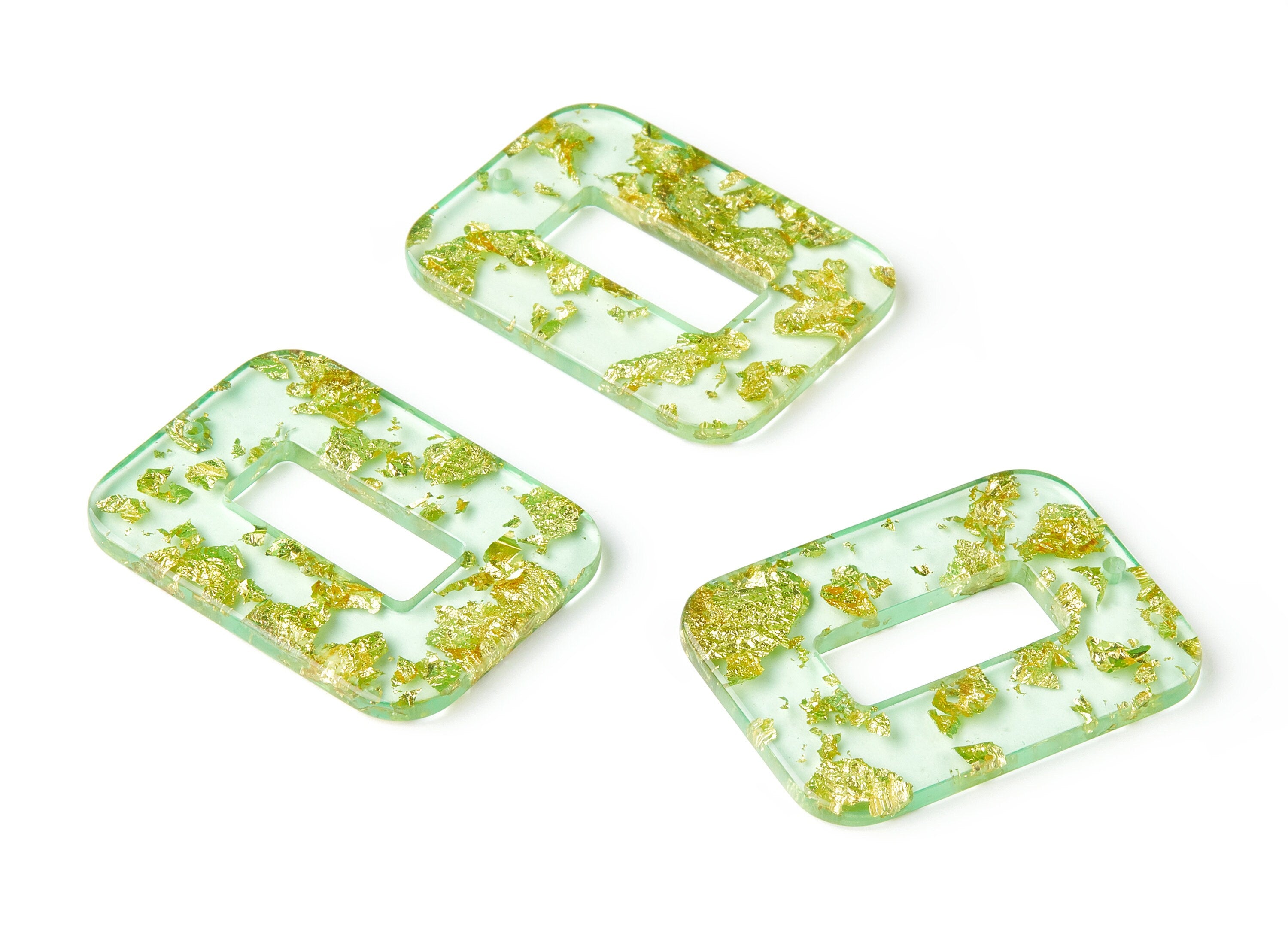 Acrylic Rectangle Charms - Gold Color Flake Earrings - Rectangle Earrings and Pendant - Color Code: A292 - 39.44x29.51x2.8mm - AC1606-A292 - DOMEDBAZAAR