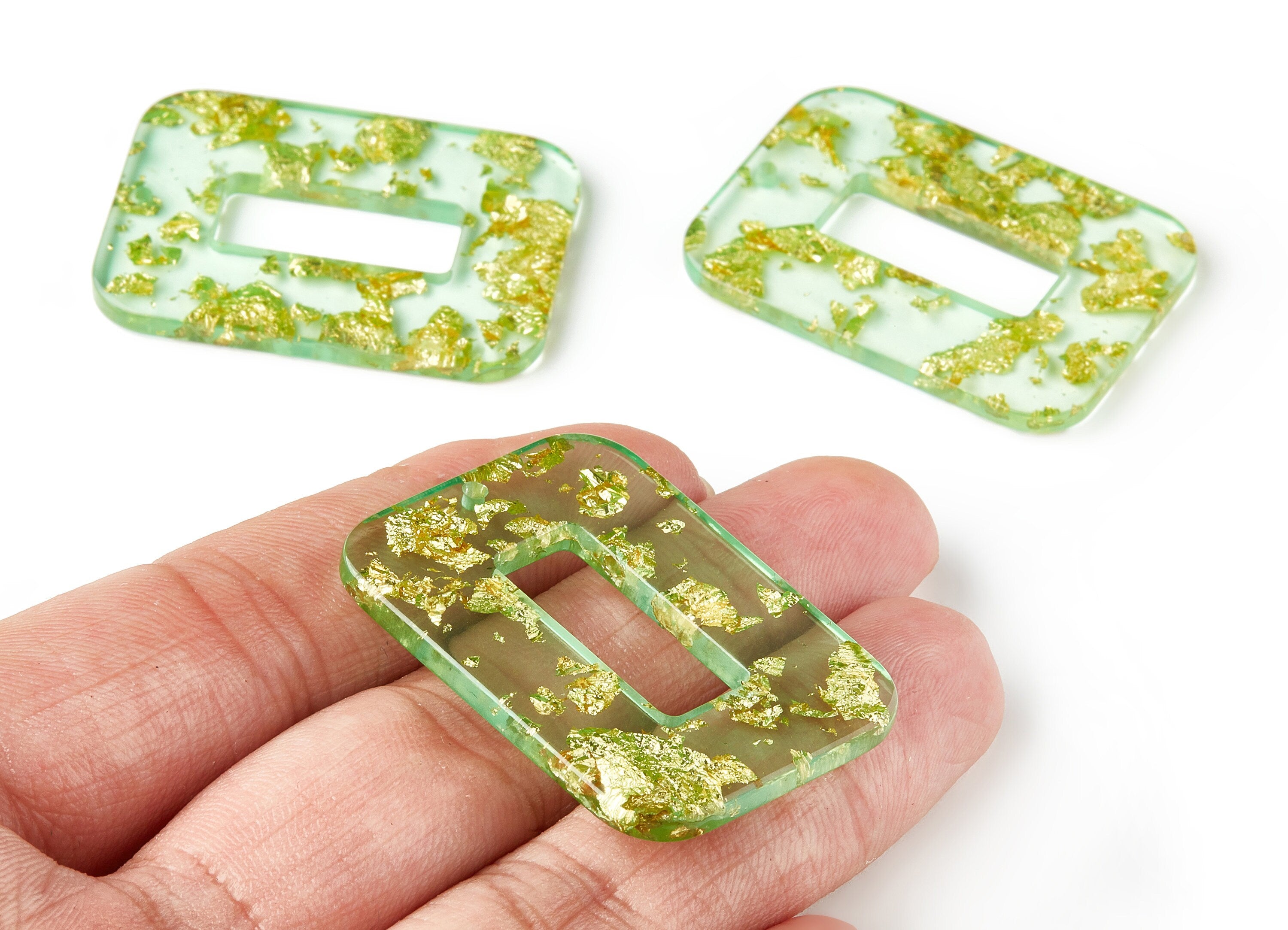 Acrylic Rectangle Charms - Gold Color Flake Earrings - Rectangle Earrings and Pendant - Color Code: A292 - 39.44x29.51x2.8mm - AC1606-A292 - DOMEDBAZAAR