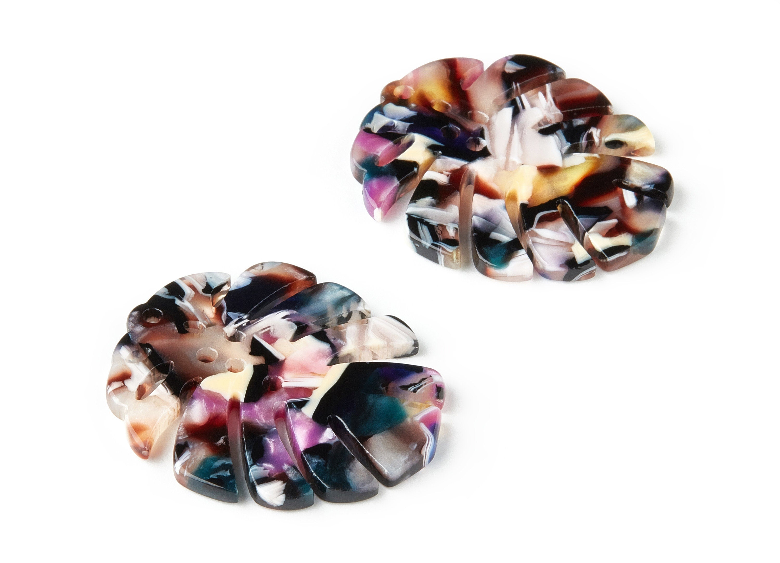 Acetate Leaf Earring Charms - Monstera Leaf Pendant - Earring Findings - Jewelry Supplies - Color Code: A11 - 38.74x33.4x2.6mm - AC1595-A11 - DOMEDBAZAAR