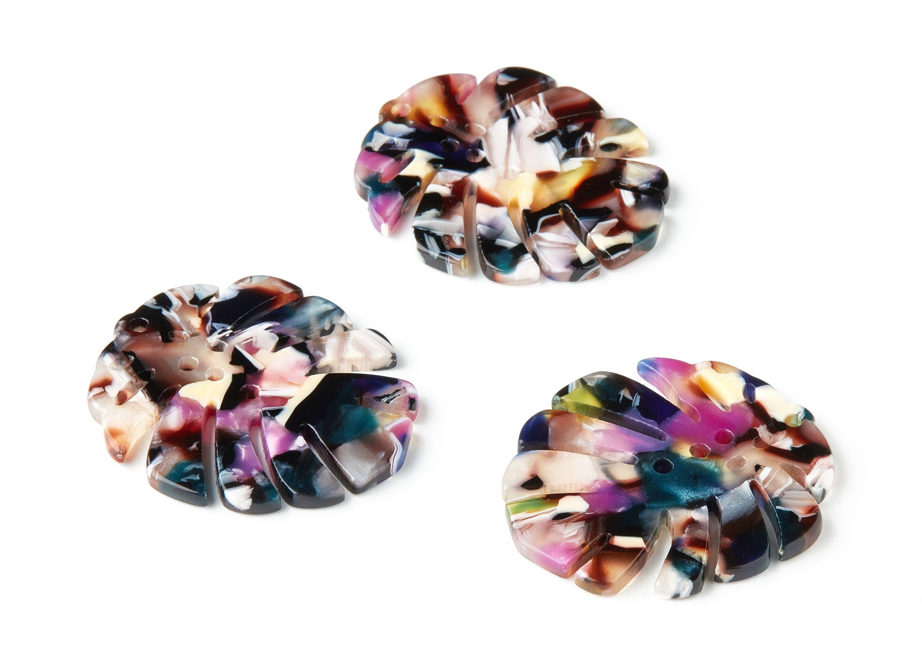 Acetate Leaf Earring Charms - Monstera Leaf Pendant - Earring Findings - Jewelry Supplies - Color Code: A11 - 38.74x33.4x2.6mm - AC1595-A11 - DOMEDBAZAAR