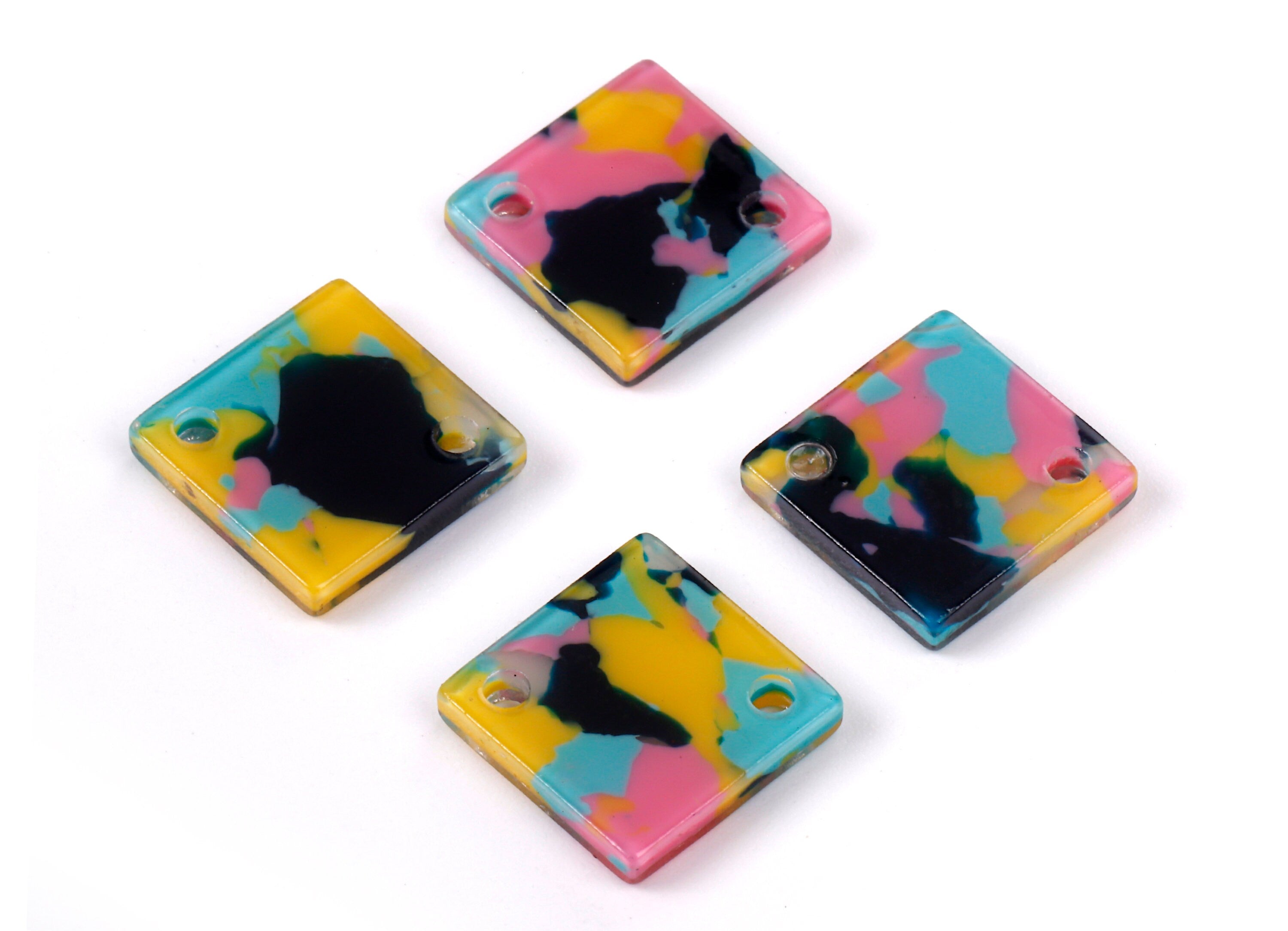 Acetate Square Charms - Square Earrings and Pendant - Earring Findings - 2 Hole - Color Code: A111 - 16.8x12.12x2.38mm - AC1420-A111-A - DOMEDBAZAAR