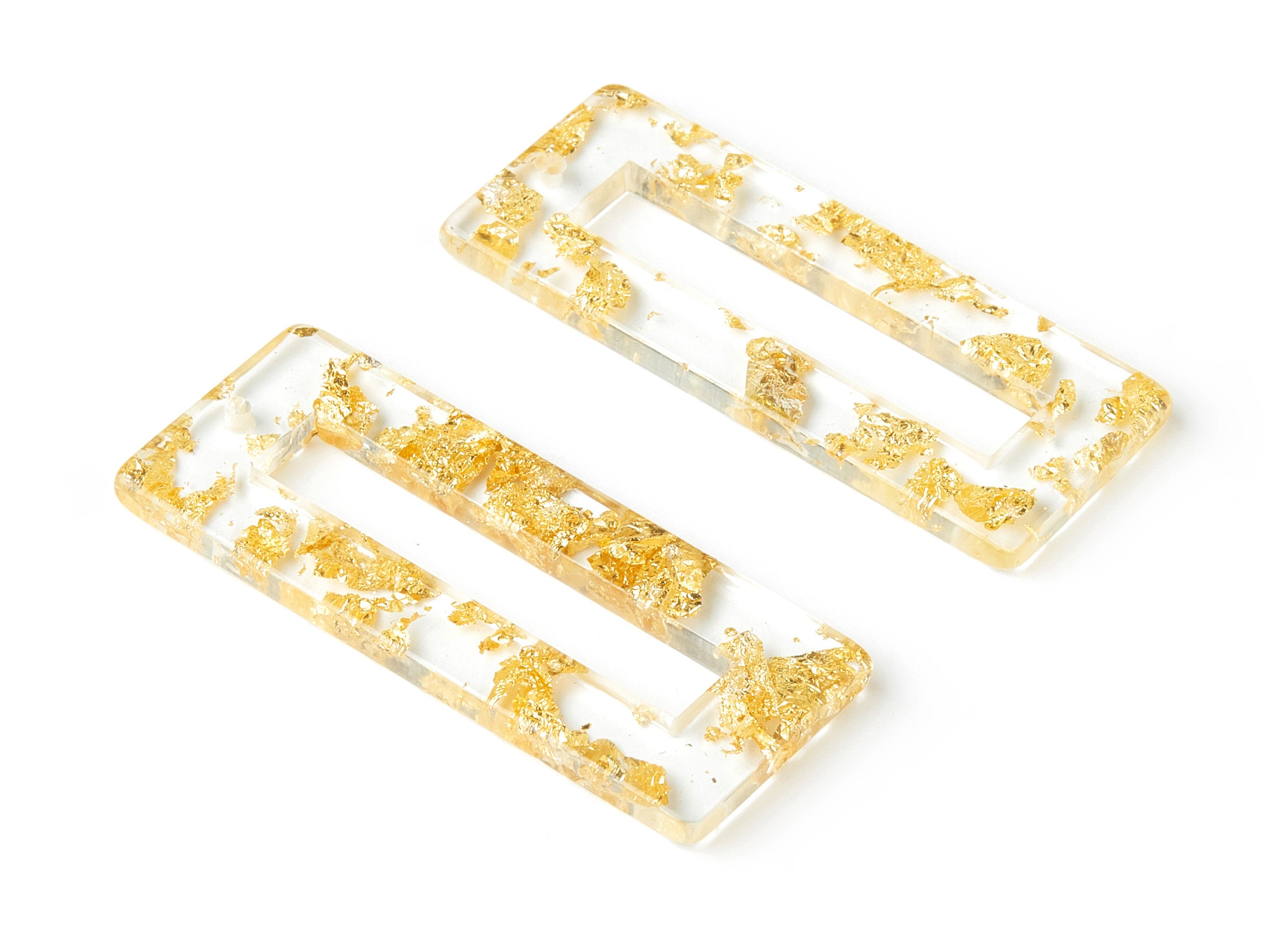 Acrylic Rectangle Charms - Gold Foil & Confetti - Rectangle Earrings and Pendant - Color Code: A255 - 47.2x19.46x3.01mm - AC1608-A255 - DOMEDBAZAAR