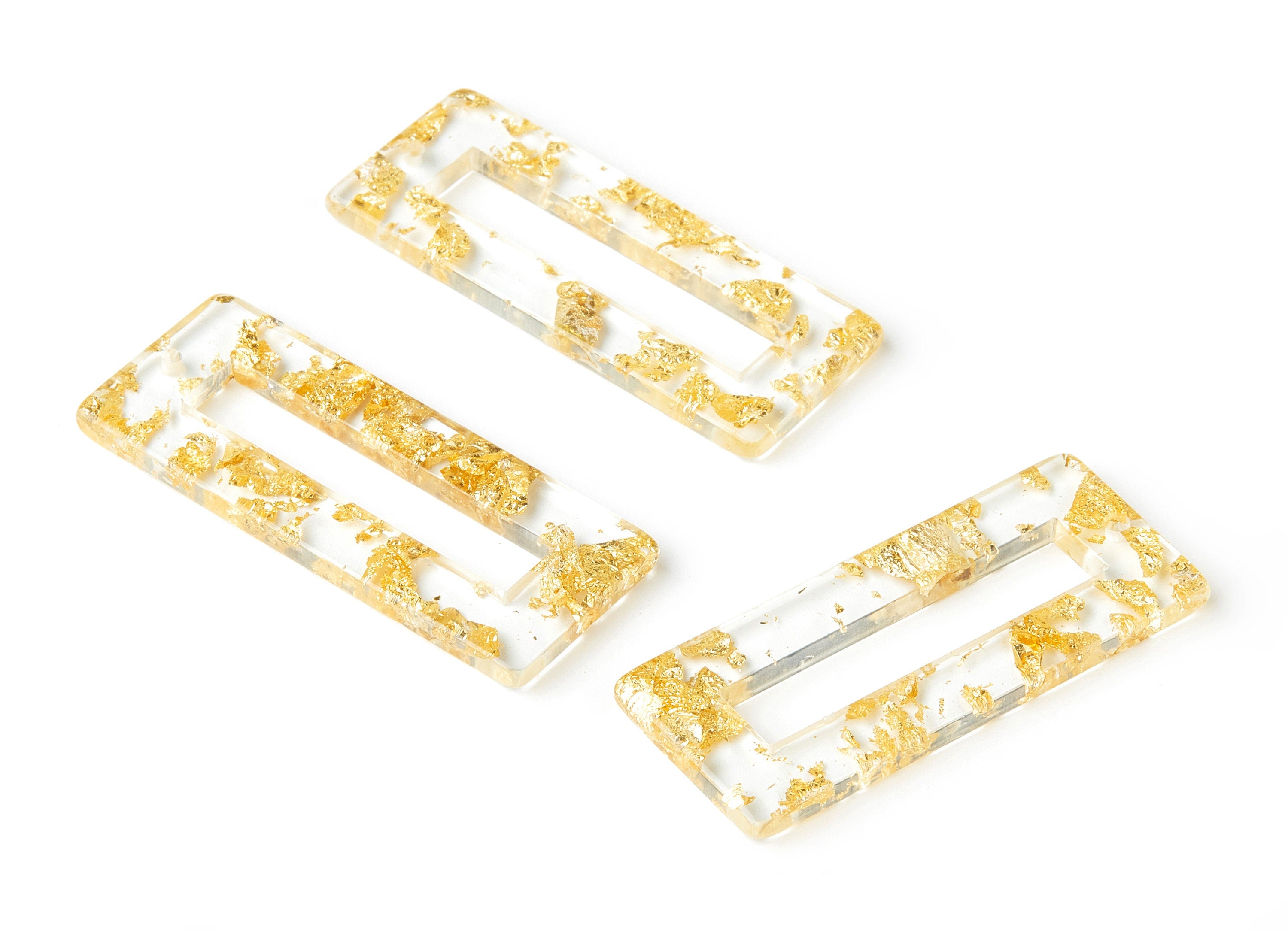 Acrylic Rectangle Charms - Gold Foil & Confetti - Rectangle Earrings and Pendant - Color Code: A255 - 47.2x19.46x3.01mm - AC1608-A255 - DOMEDBAZAAR