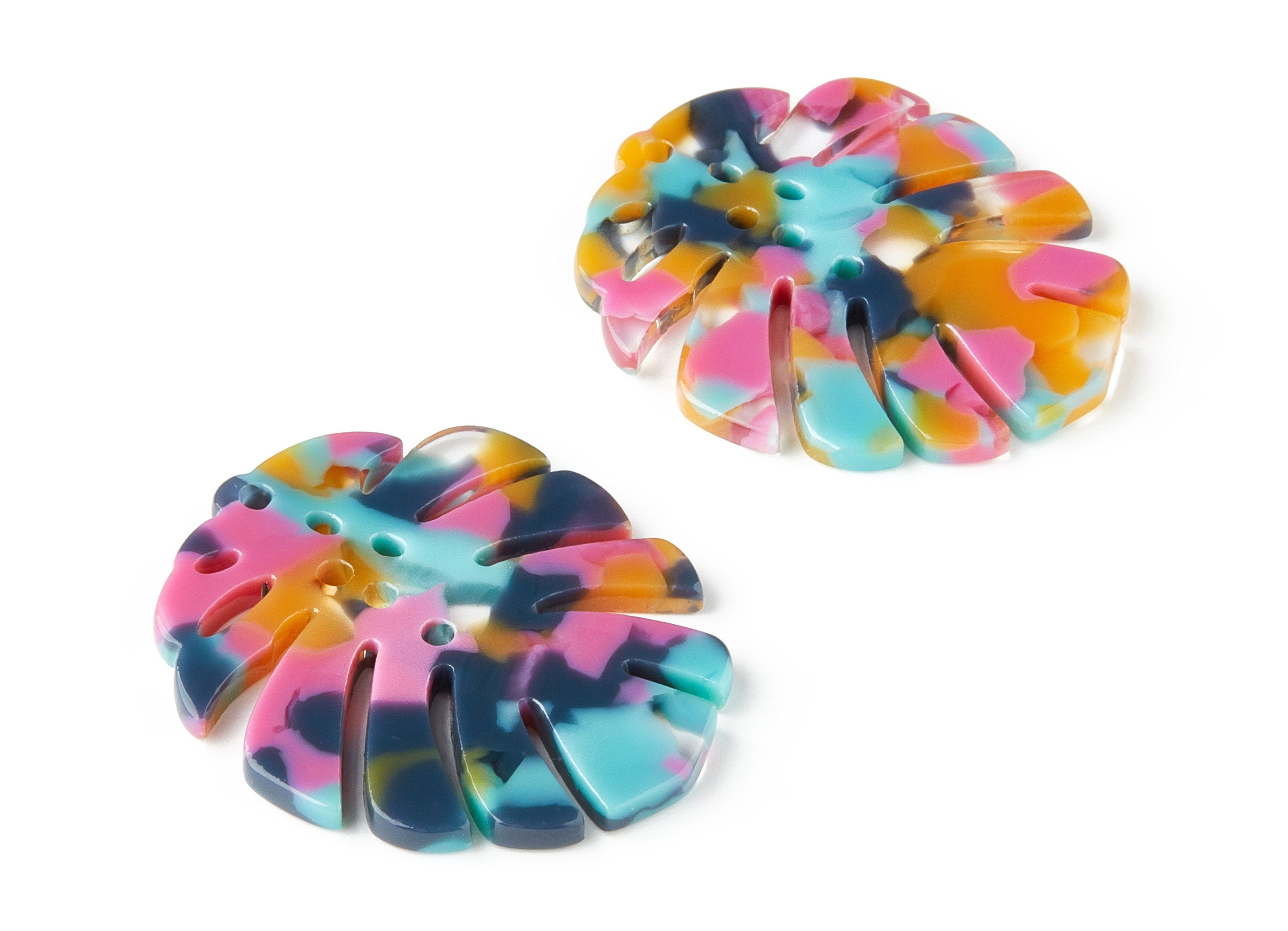 Acetate Leaf Earring Charm - Monstera Leaf Pendant - Earring Findings - Jewelry Supplies - Color Code: A258 - 38.74x33.4x2.6mm - AC1595-A258 - DOMEDBAZAAR