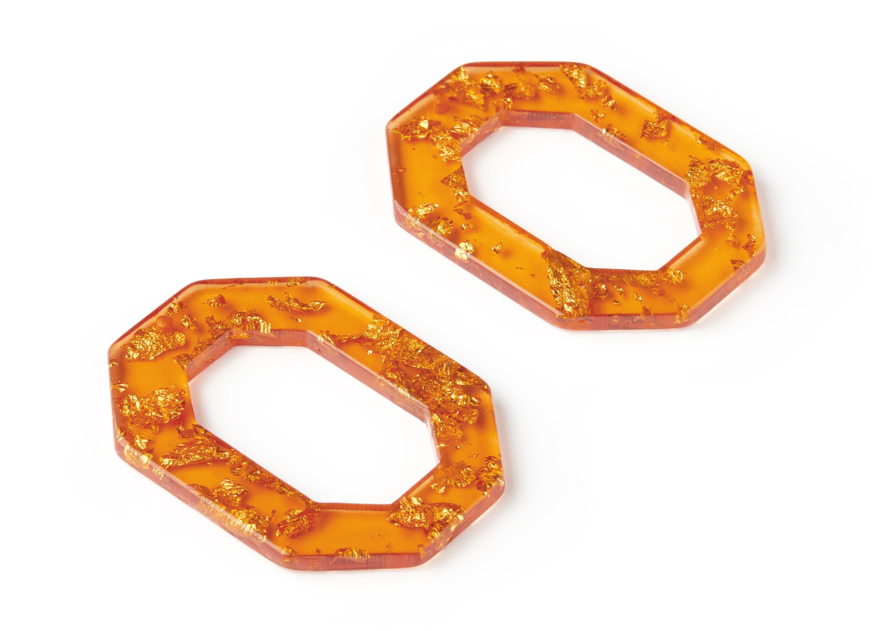Acrylic Octagon Charms - Gold Color Flake Earrings - Octagon Earrings and Pendant - Color Code: A291 - 43.86x33x2.96mm - AC1612-A291 - DOMEDBAZAAR
