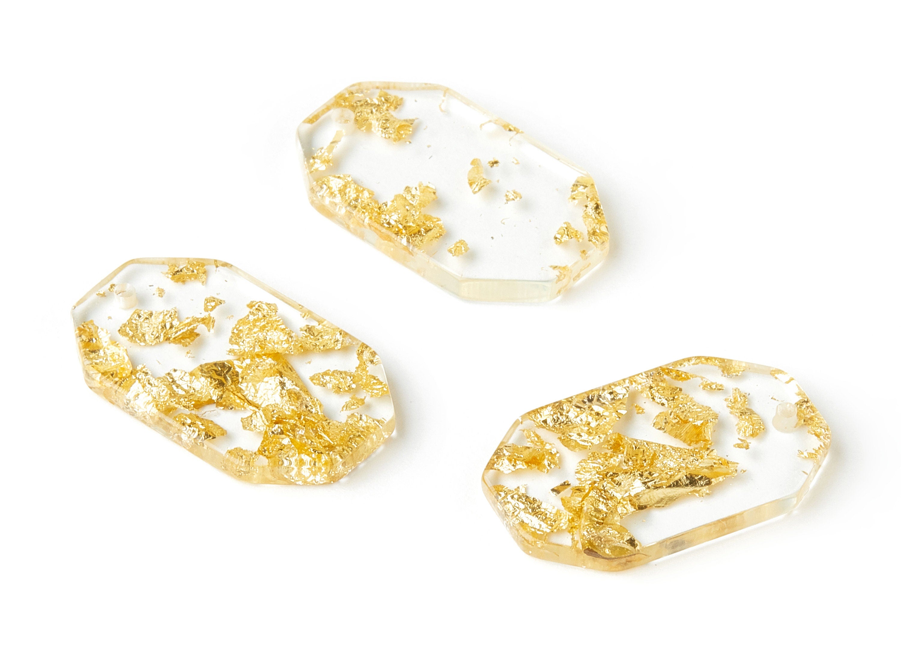 Acrylic Octagon Charms - Gold Foil & Confetti - Octagon Earrings and Pendant - Color Code: A255 - 28.48x17.44x2.99mm - AC1611-A255 - DOMEDBAZAAR