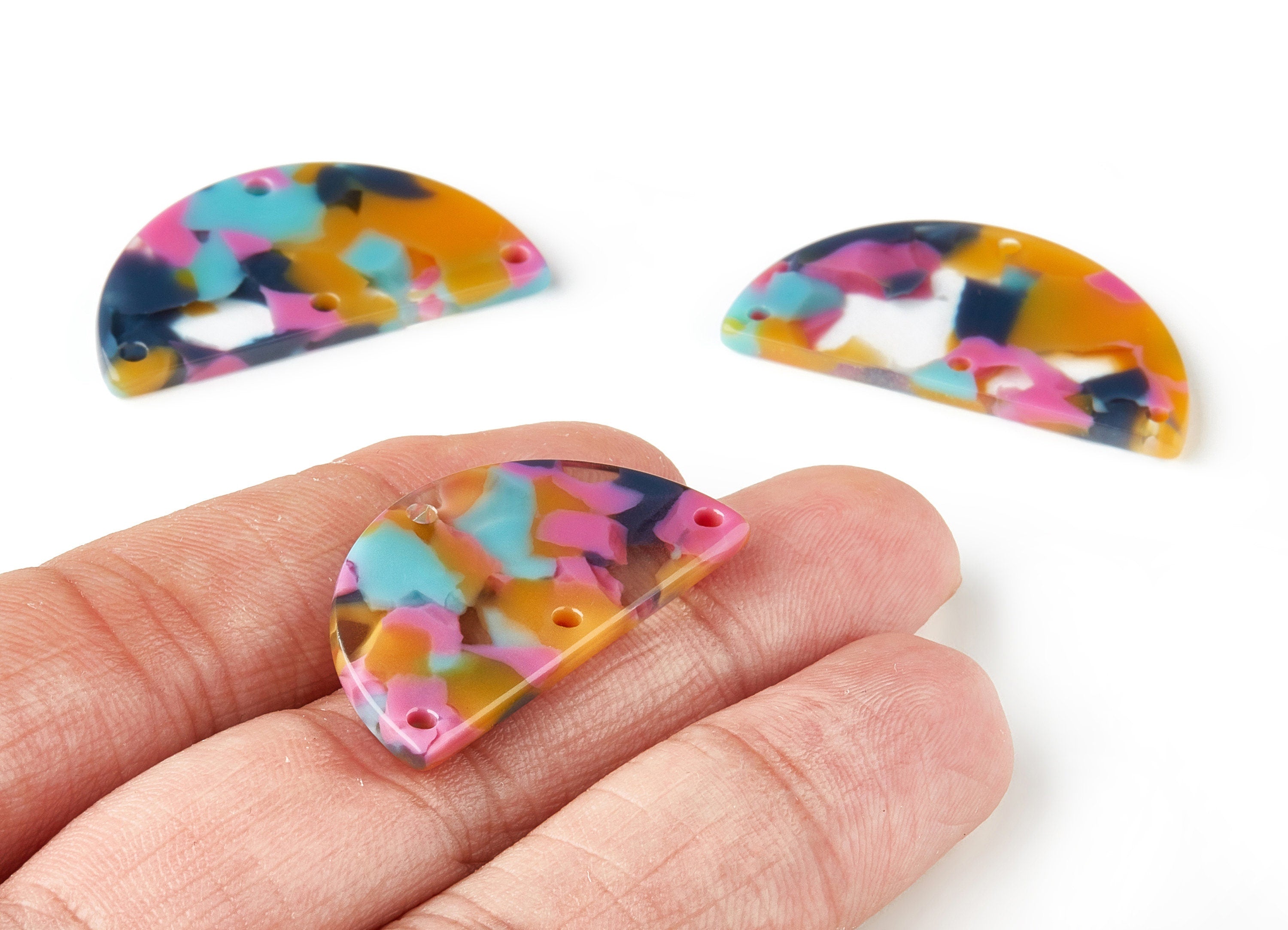 Acetate Semi circle Earring Charm - 4 Holes - Semi circle Shaped Pendant - Color Code: A258 - 34.46x17.86x2.51mm - AC1594-A258 - DOMEDBAZAAR