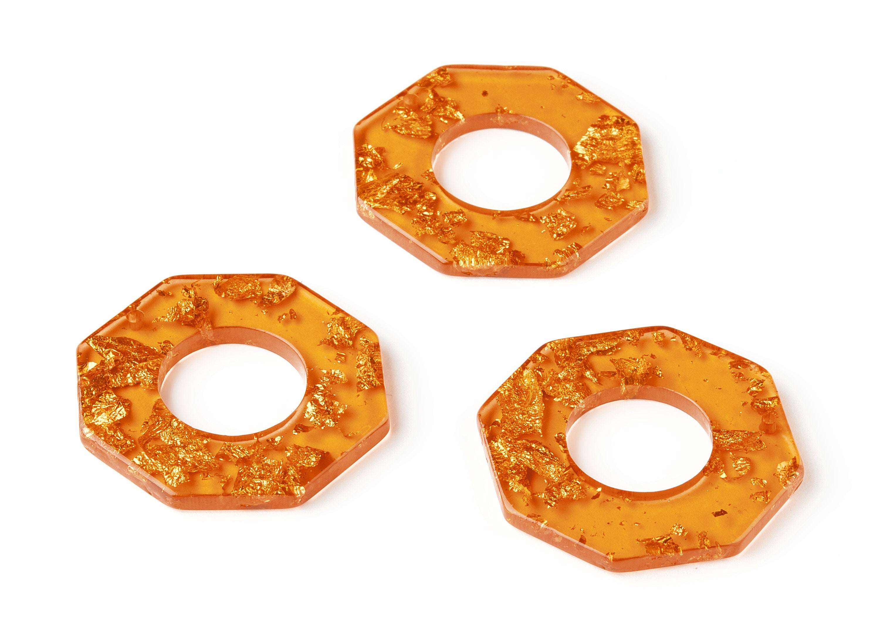 Acrylic Octagon Charms - Gold Color Flake Earrings - Octagon Earrings and Pendant - Color Code: A291 - 38.4x35.81x2.92mm - AC1610-A291 - DOMEDBAZAAR