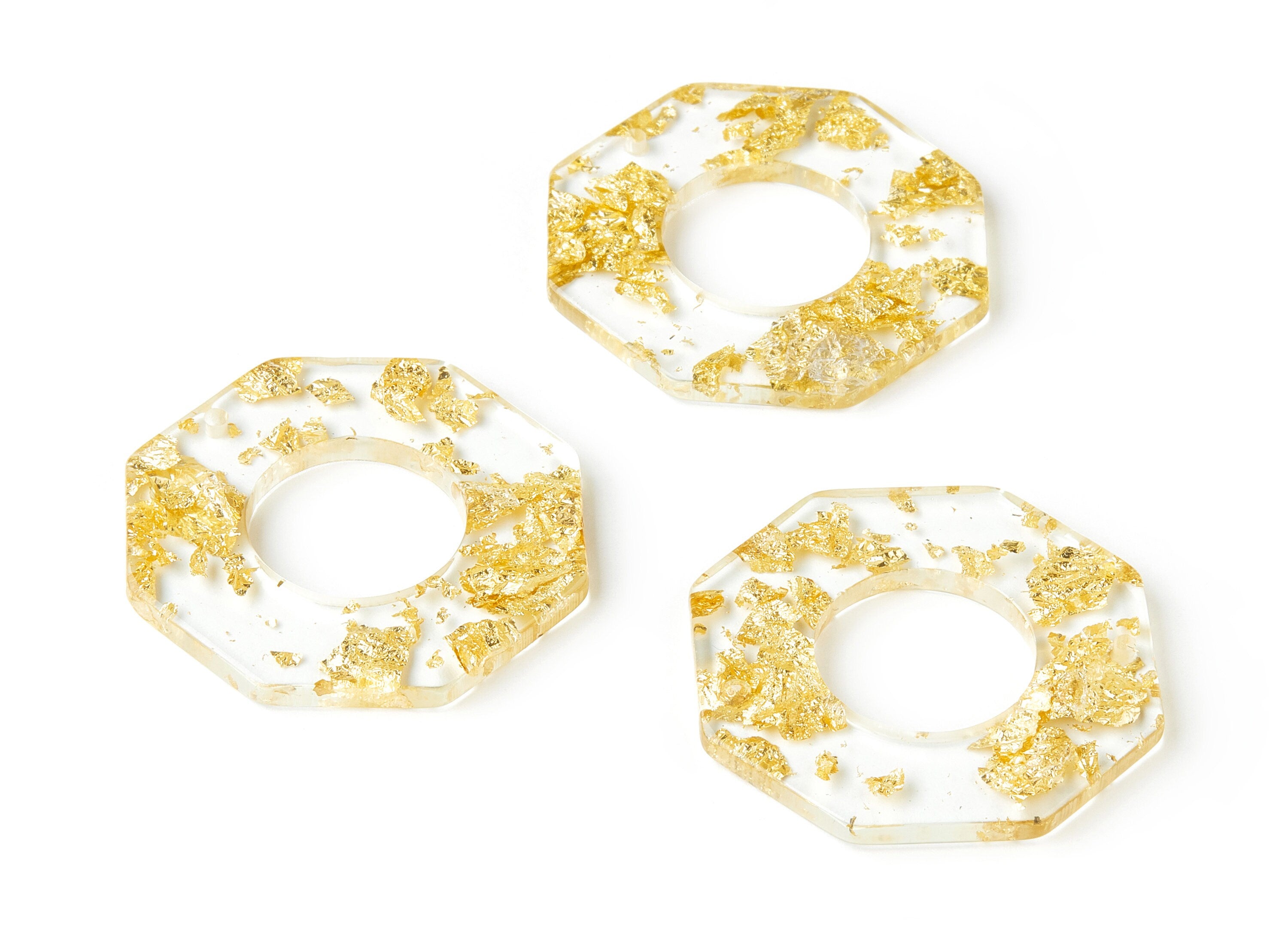 Acrylic Octagon Charms - Gold Foil & Confetti - Octagon Earrings and Pendant - Color Code: A255 - 38.4x35.81x2.92mm - AC1610-A255 - DOMEDBAZAAR