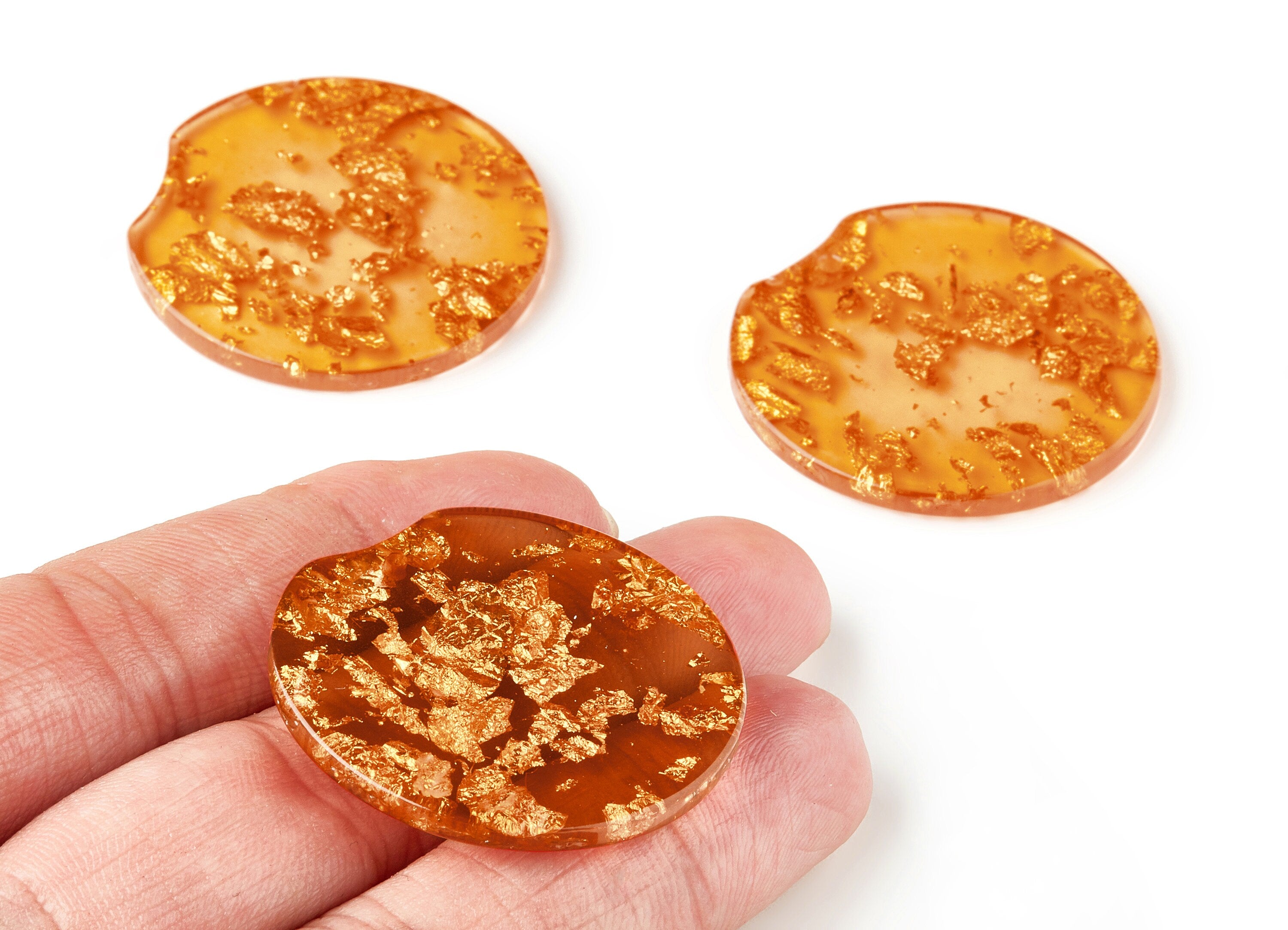 Acrylic Round Charms - Gold Color Flake Earrings - Round Earrings and Pendant - Color Code: A291 - 37.2x34.96x3.01mm - AC1613-A291 - DOMEDBAZAAR