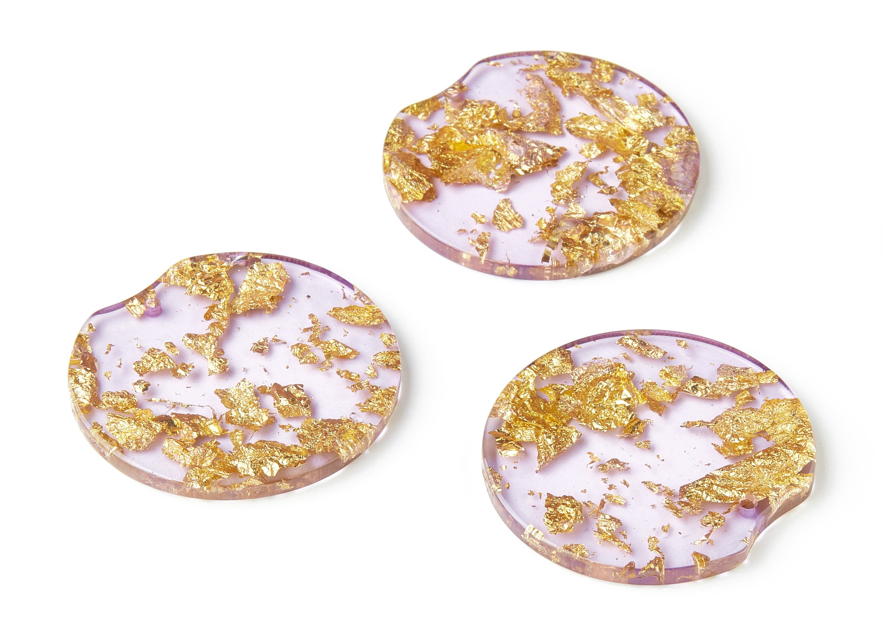 Acrylic Round Charms - Gold Color Flake Earrings - Round Earrings and Pendant - Color Code: A293 - 37.2x34.96x3.01mm - AC1613-A293 - DOMEDBAZAAR